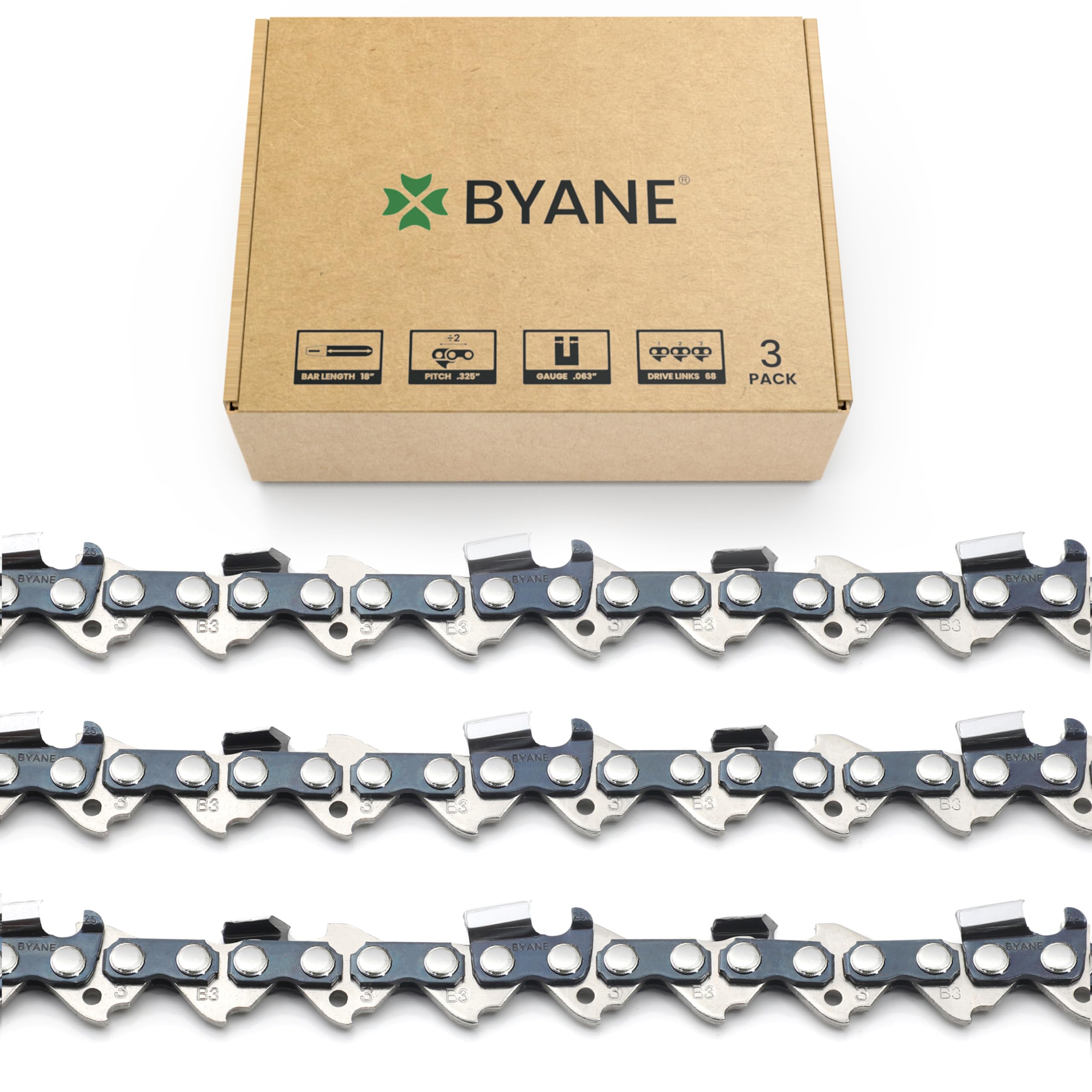 BYANE Chaîne de tronçonneuse de 45,7 cm, pas de 825,5 cm, calibre de 160 cm, 68 maillons d'entraînement, cadeaux pour homme, cadeaux de fête des pères pour papa, compatible avec 025, MS 250, MS 251