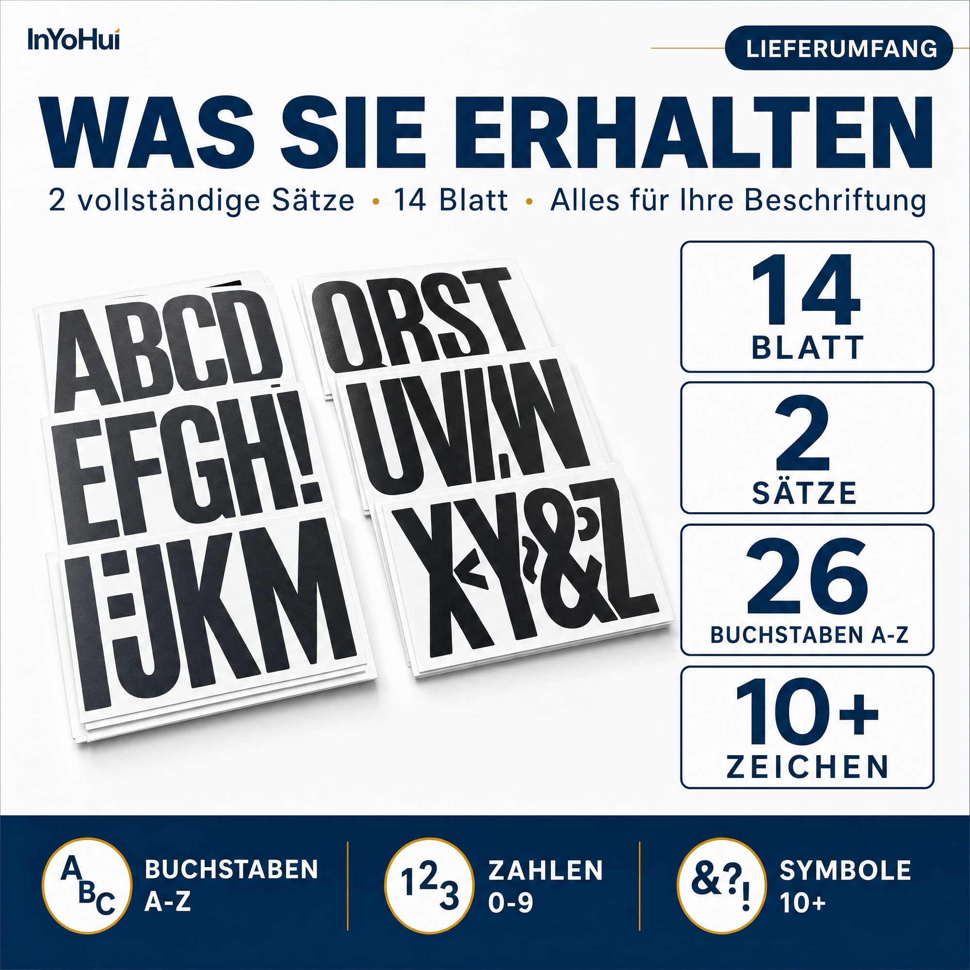 14 Blatt Vinyl Buchstaben Aufkleber 15cm, schwarz | 14 Blatt Vinyl-Buchstaben (A-Z, Zeichen), 15 cm, schwarz. 2 Sätze, wetterfest, rückstandsfrei.