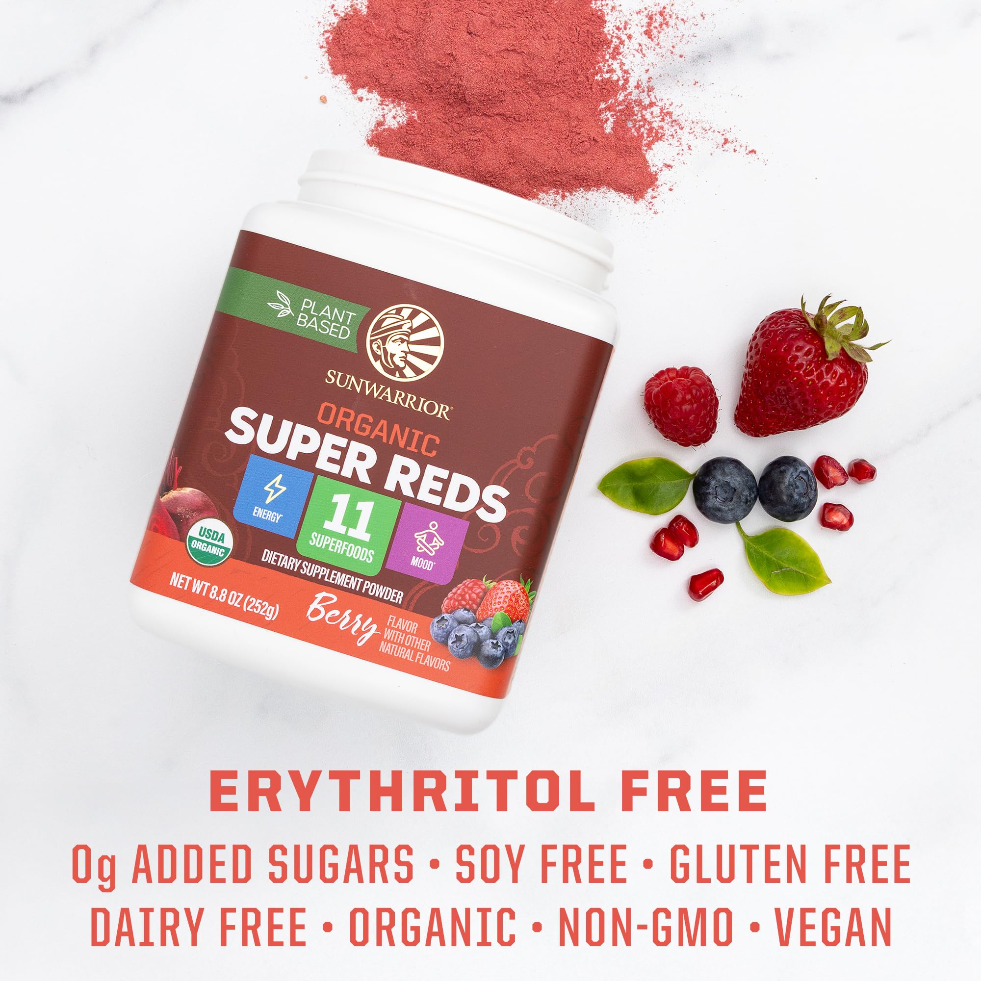 Organic Super Reds Powder 11 Superfoods with Beet Root, Berries, Reishi & Cordyceps – Natural Energy, Circulation & Immune Support – USDA Organic Vegan Non-GMO, Gluten-Free Superfood Drink 28 Servings — Amazon image 6