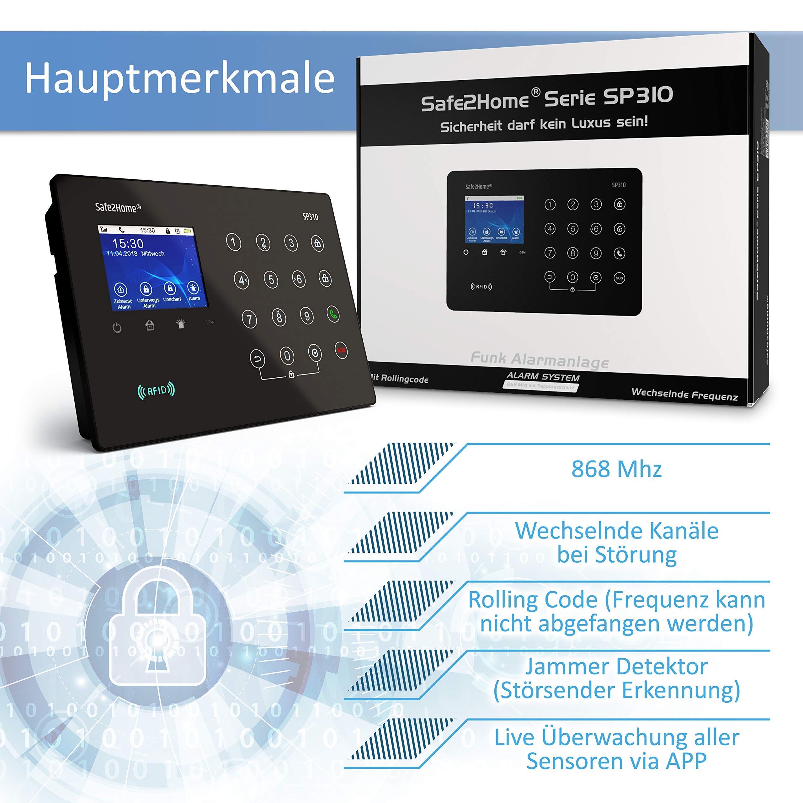 Safe2Home hochwertige Fernbedienung für Funk Alarmanlage Serie SP310 Safe2Home (Nicht SP110 /SP210) - mit Rolling Code - LTE Alarmsystem für Haus