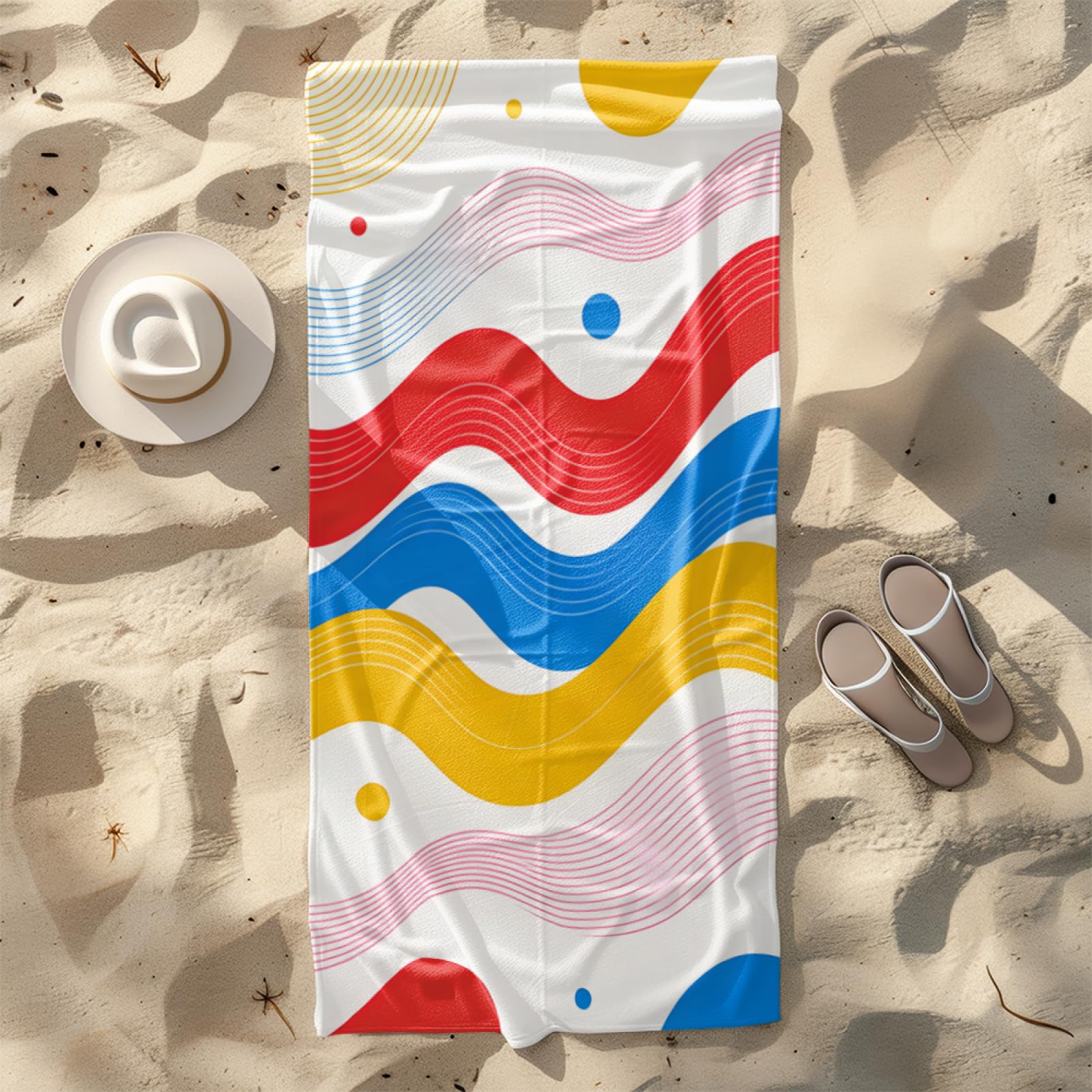 Fouta PlageRouge Jaune Bleu Lignes Épaisses Modèle Surdimensionné avec Diverses Tailles, Respirante et Portable, Parfaite pour Voyages Sorties Piscine et Usage Extérieur Quotidien 90x160 cm