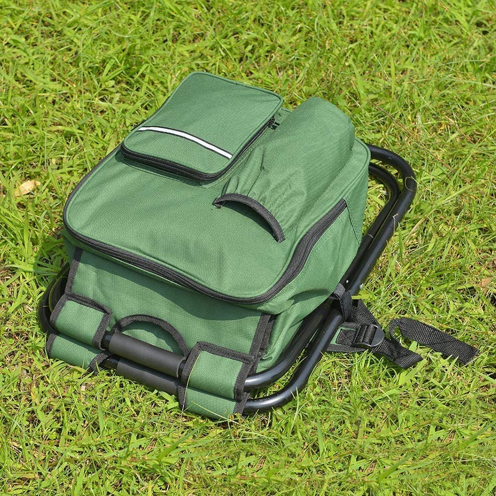 Silla de camping plegable 3 en 1 silla mochila taburete plegable con bolsa isotérmica taburete portátil para pesca, camping, senderismo, caza, senderismo, pícnic, barbacoa, verde