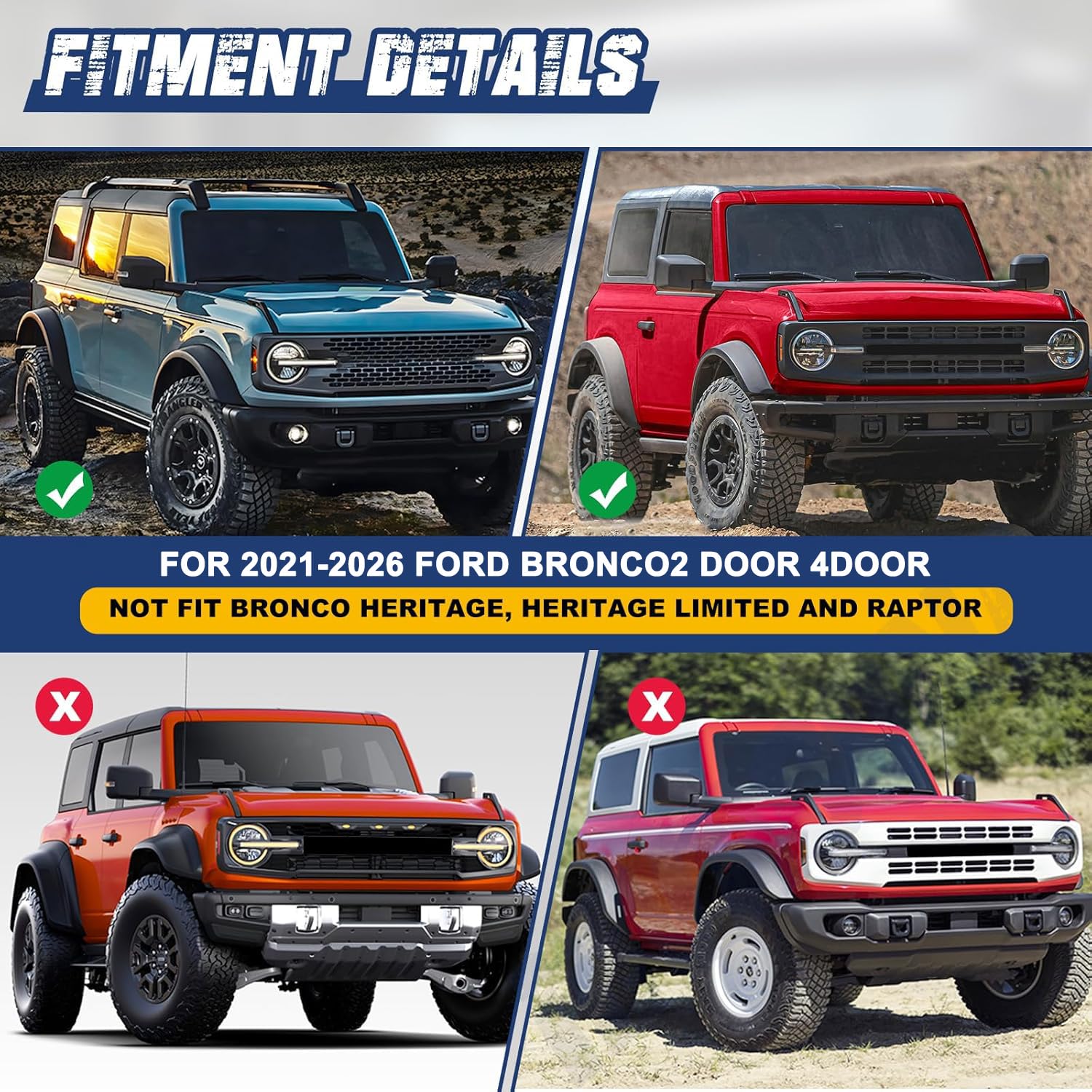 Amazon.com: Hawkley Bronco - Juego de guardabarros para Ford