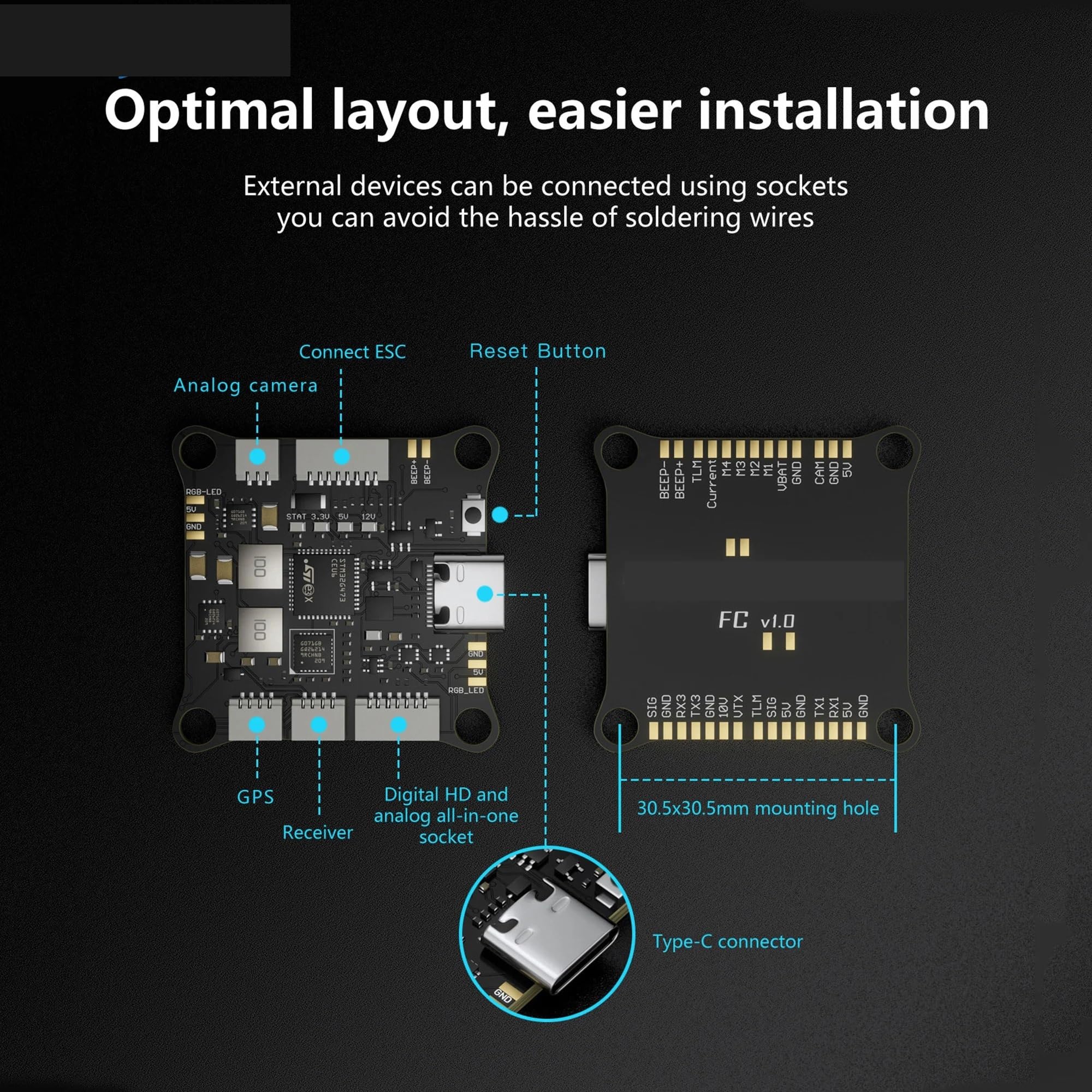 Spare parts G4 Alpha GF50A FPV Stack G473 Flight Controller FETTEC S2M Dshot2400 GF50A 4IN1 ESC compatibile con il modello di drone FPV Freestyle(4IN1 DShot2400 ESC)