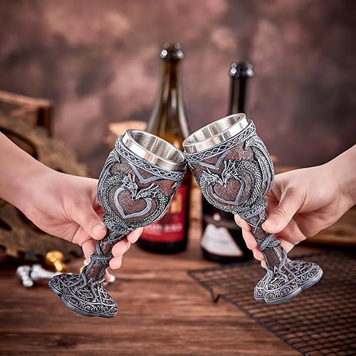 Miniatura 9 de Copa de dragón de llama púrpura con inserto de acero inoxidable, regalo de mazmorras y dragones de fantasía, copa de cáliz de vino