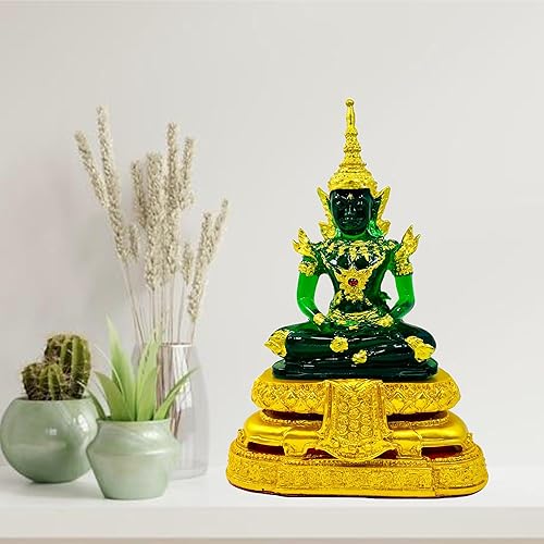 Miniatura 5 de BUDDHO Estatua de Buda de esmeralda meditando sentado verano 7 pulgadas H. Buda de jade Zen Thai Buda estatua para decoración de habitación,