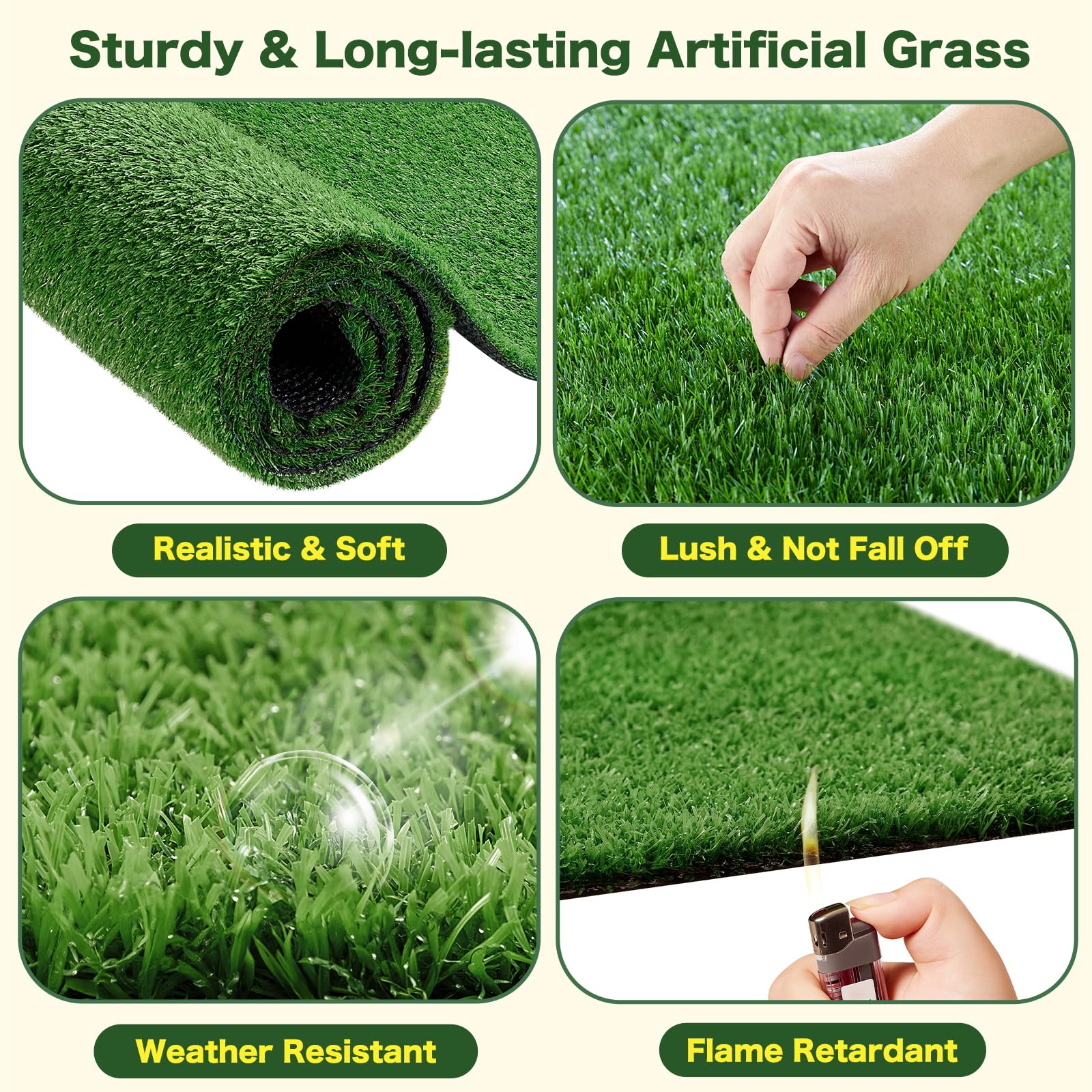 Gazon artificiel de 2,1 m x 3,7 m, hauteur des poils : 1 cm