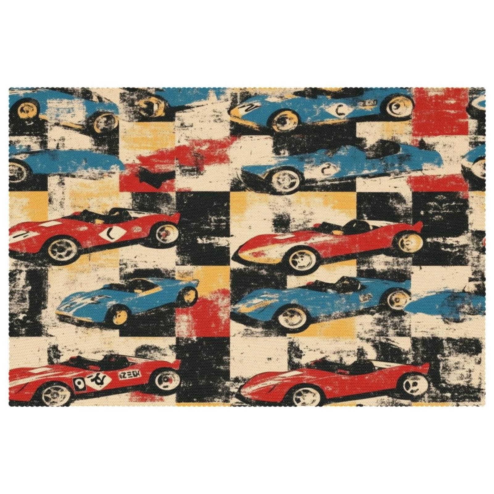 Set de table voiture de course rouge et bleu antidérapant résistant à la chaleur 30x45 cm - Lot de 6