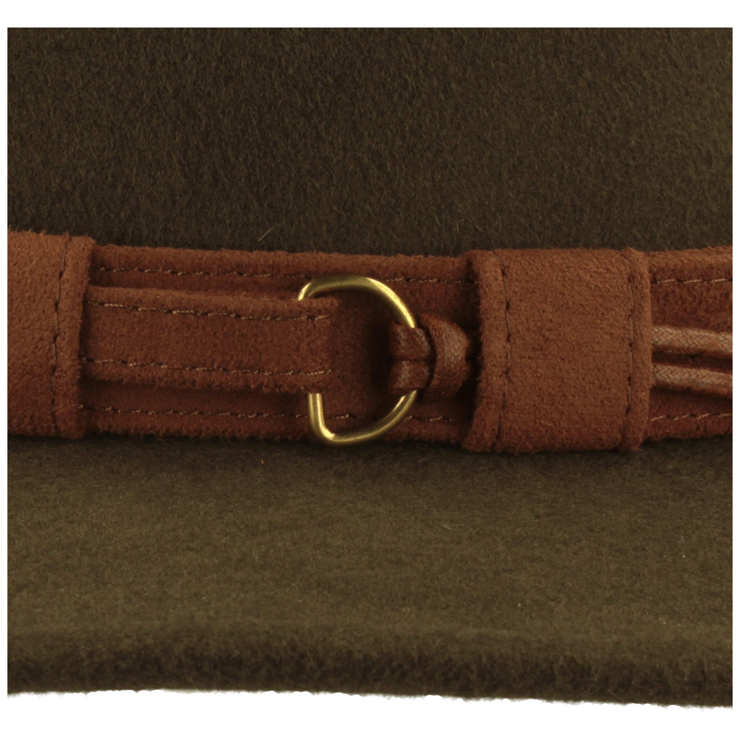 Breiter Rollbarer Outdoor Filz-Hut Trekking-Hut Wollhut 100% Wolle – Wasserabweisend & Faltbar – Kunstleder & Huteinlagen - Herren & Damen, Oliv - Fransen 61