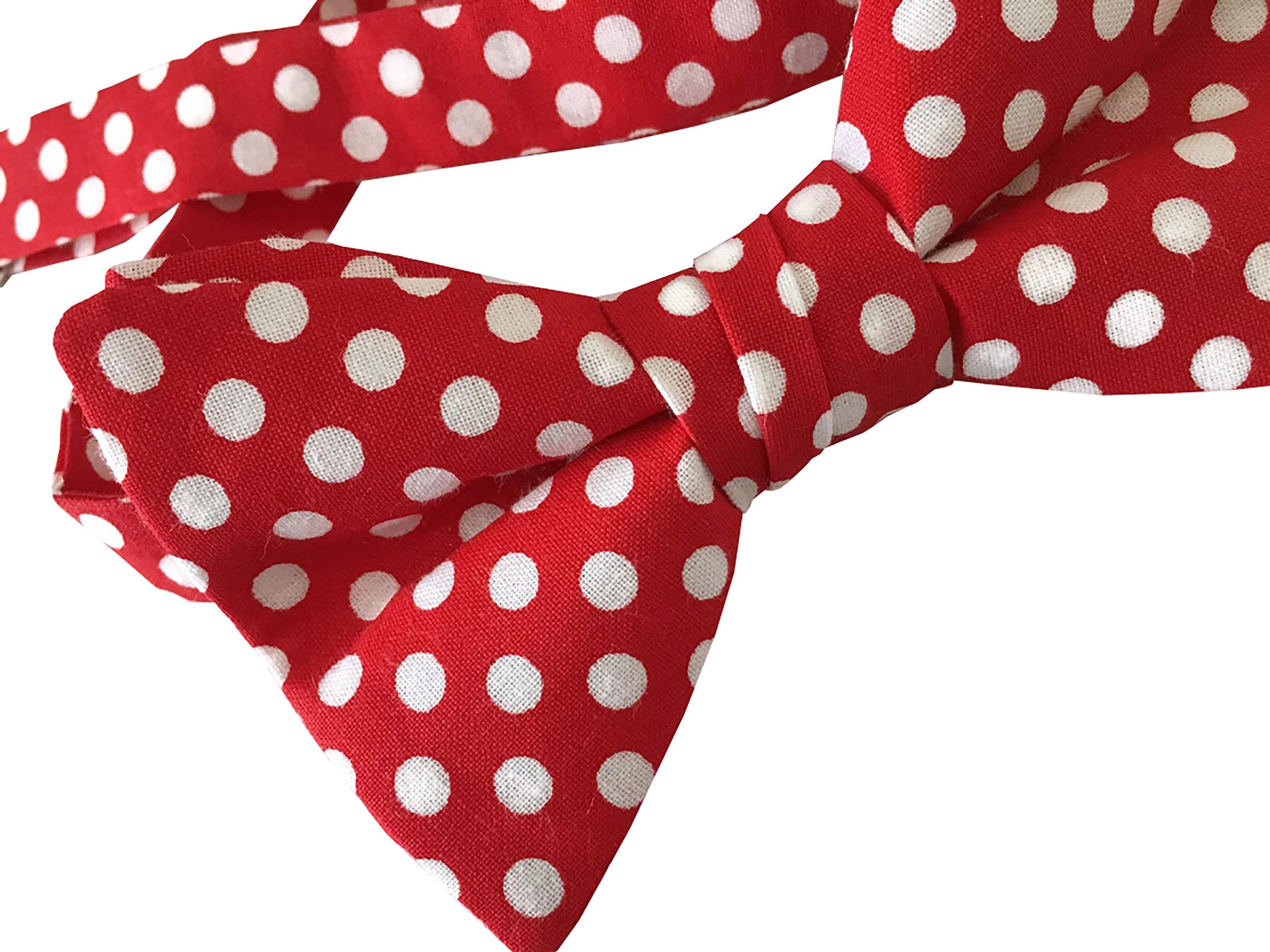 Papillon da uomo prelegato fatto a mano a pois rossi e bianchi, Rosso e bianco., Uomini