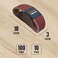 Vista 2 de POWERTEC Bandas de lijado de 3 x 18 pulgadas, banda de lijado de óxido de aluminio de grano 100 para lijadora de banda portátil, lijado de madera