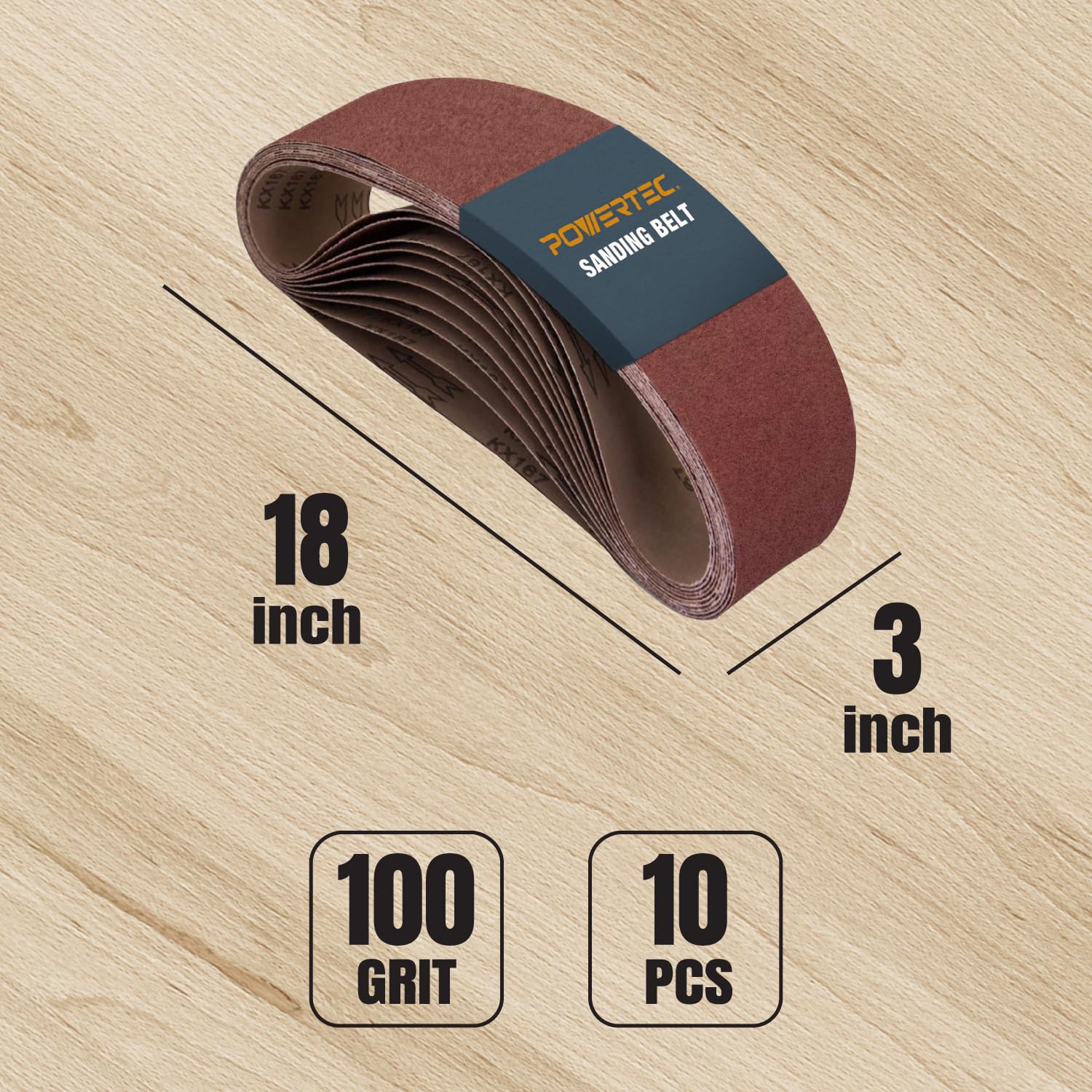 POWERTEC 110820 3 x 18 Inch Sanding Belts, 3x18 inch, 100 Grit, 10pk - Image 2