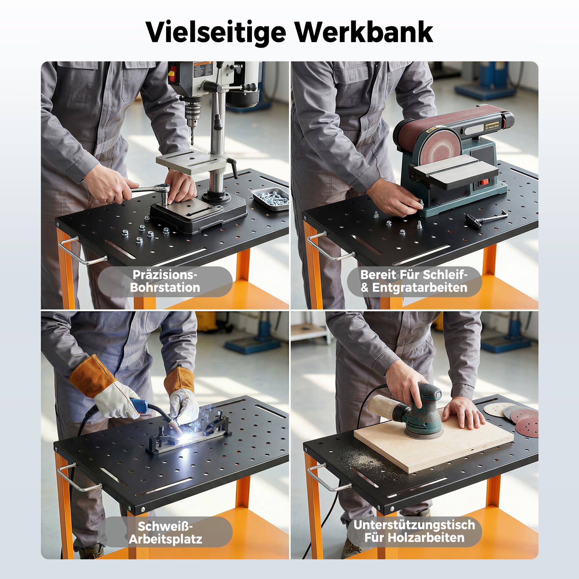 Mobiler Schweißtisch 91x46 cm, Tragkraft 544 kg, Werkbank Tischplatte für Schwarzer Oxidbeschichtung, 4 Feststellbare Rollen & Werkzeugschlitzen, 94 Befestigungslöcher, Stabil & Flexibel für Werkstatt