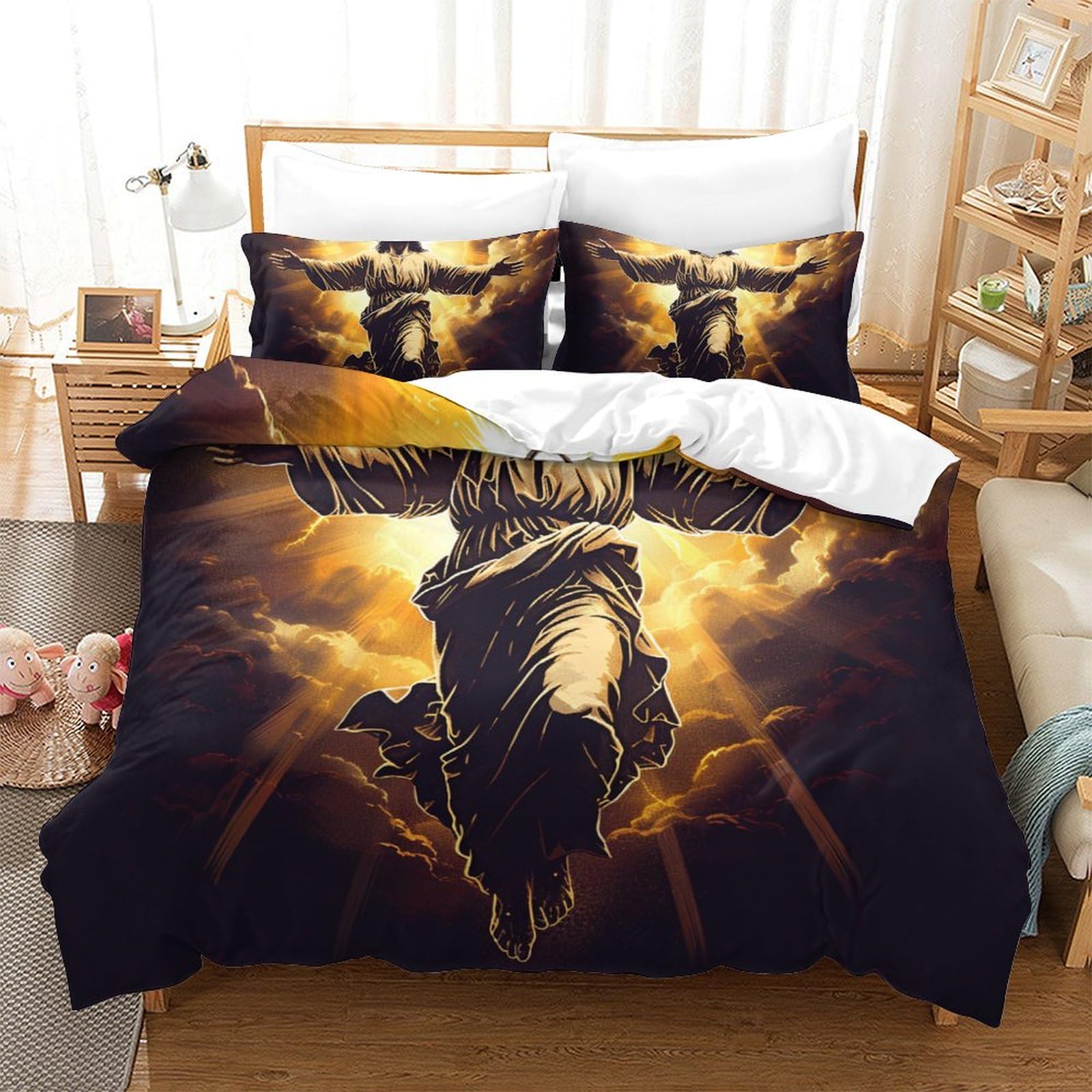 Housse de couette zippée Jésus microfibre 220x240 pour simplifier le lit des ados
