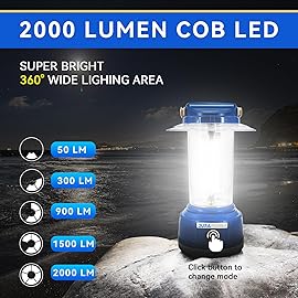 Durapower LED Camping Lantern Rechargeable, Bright 2000 Lumen, 5 Modes, 4000 mAh Power Bank, IP44 Waterproof Lantern for Hurricane, Emergency, Power Outages, Home