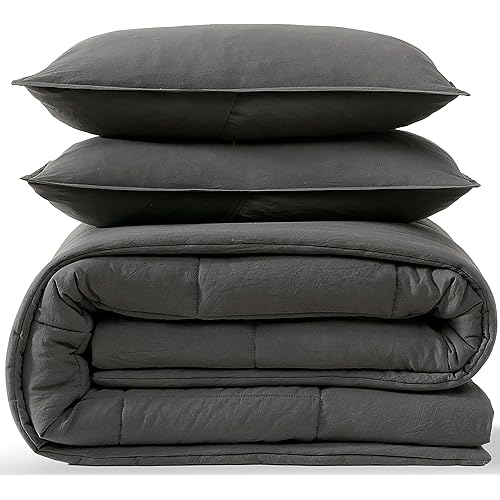 UGG Full/Queen Comforter Set with 2 Pillow Shams, Lightweight Down Alternative Blanket, Reversible Cozy Warm All Season Washable, Hypoallergenic Bedding Set, Charcoal Grey (Leonora)