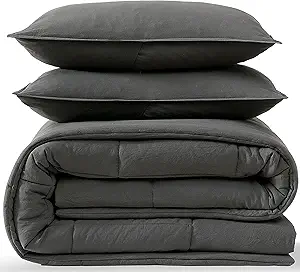 UGG Full/Queen Comforter Set with 2 Pillow Shams, Lightweight Down Alternative Blanket, Reversible Cozy Warm All Season Washable, Hypoallergenic Bedding Set, Charcoal Grey (Leonora)