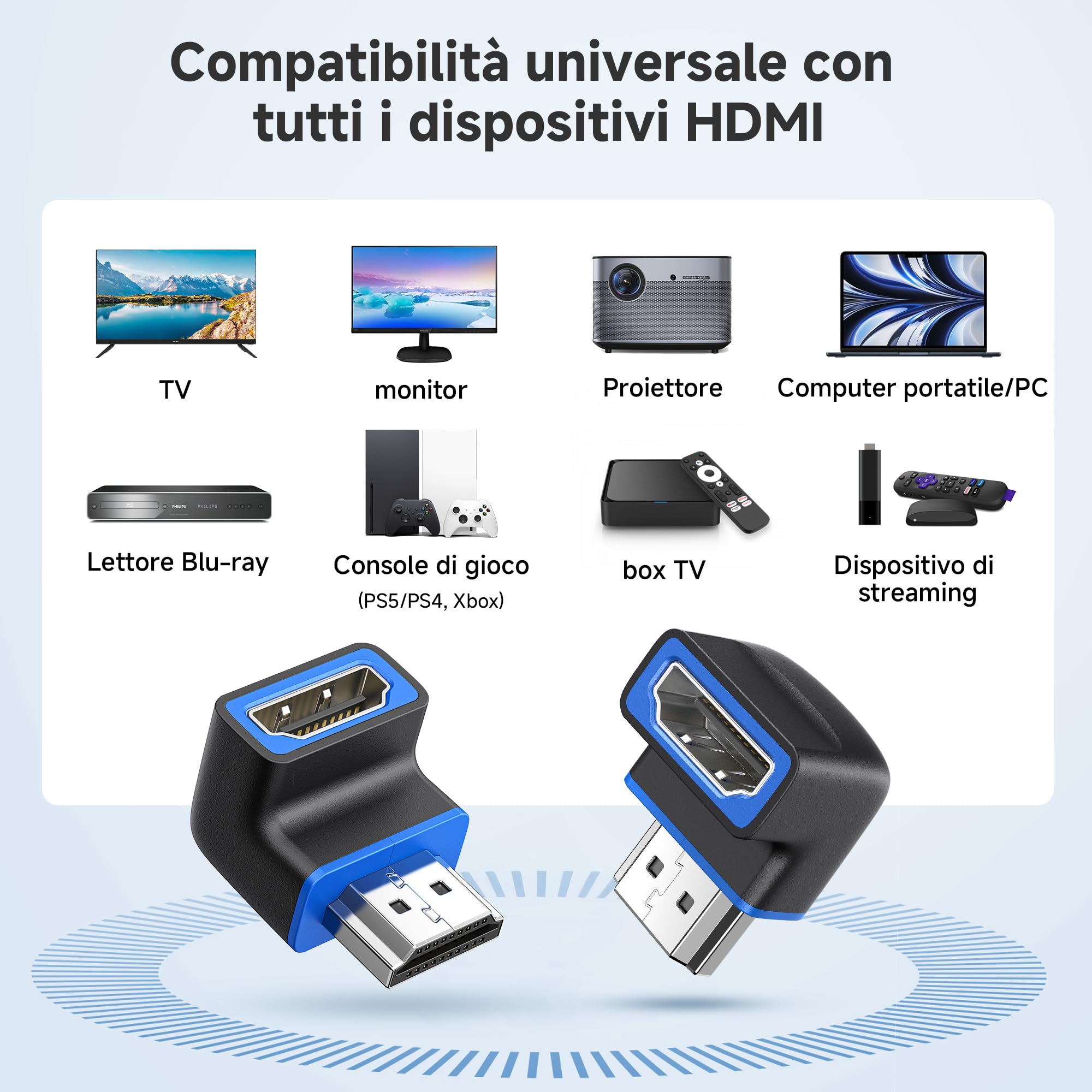 Adattatore HDMI 8K A 90° (2 Pezzi) – Angolo Alto E Basso, 48Gbps, Con LED, Per PS5, TV, Laptop - 2