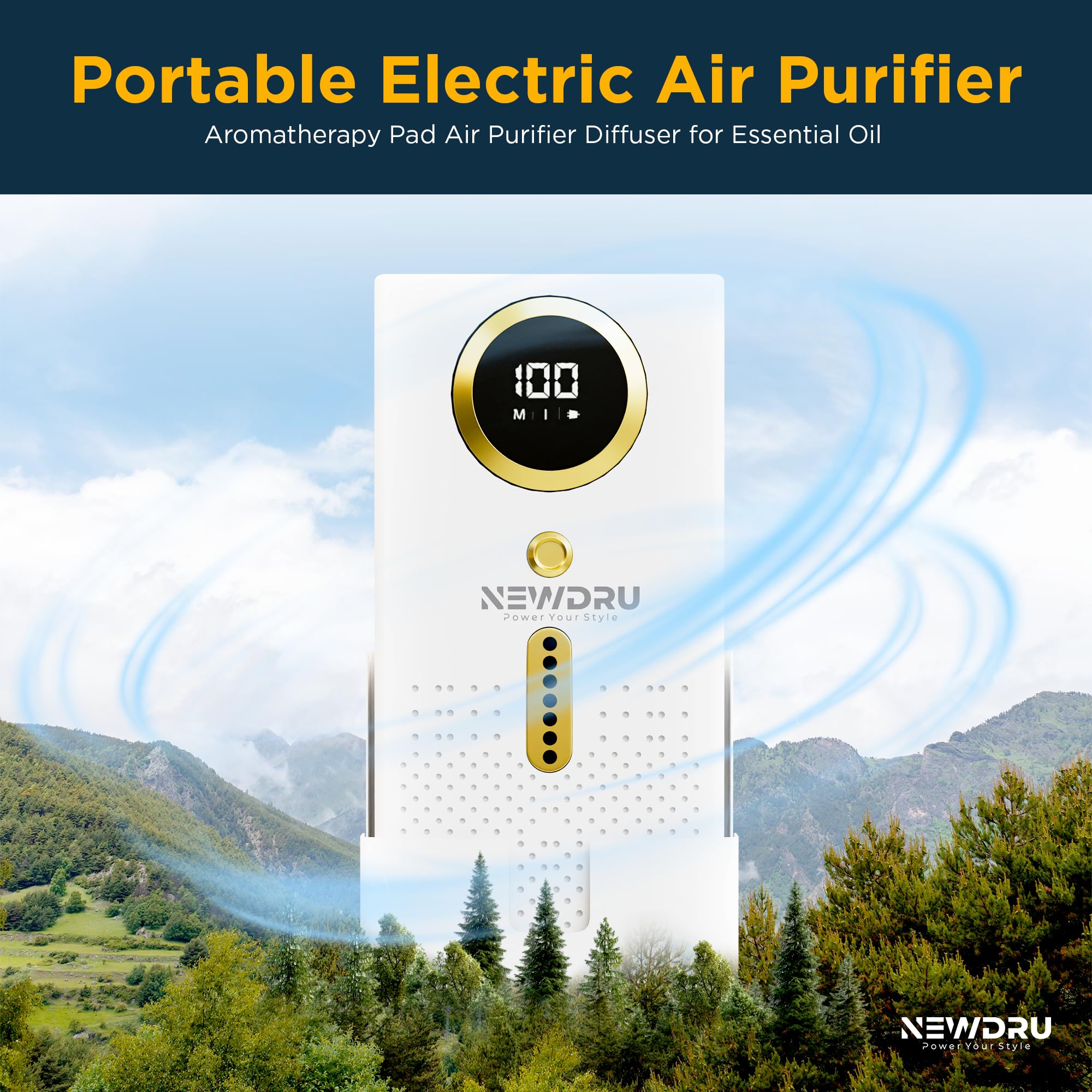 NEWDRU Airpure Elite Portable Car Air Purifier With Negative Ion Technology | Ozone Purification & Aromatherapy | Usb Rechargeable | Compact For Home, Office & Car,White - Image 3 thumbnail