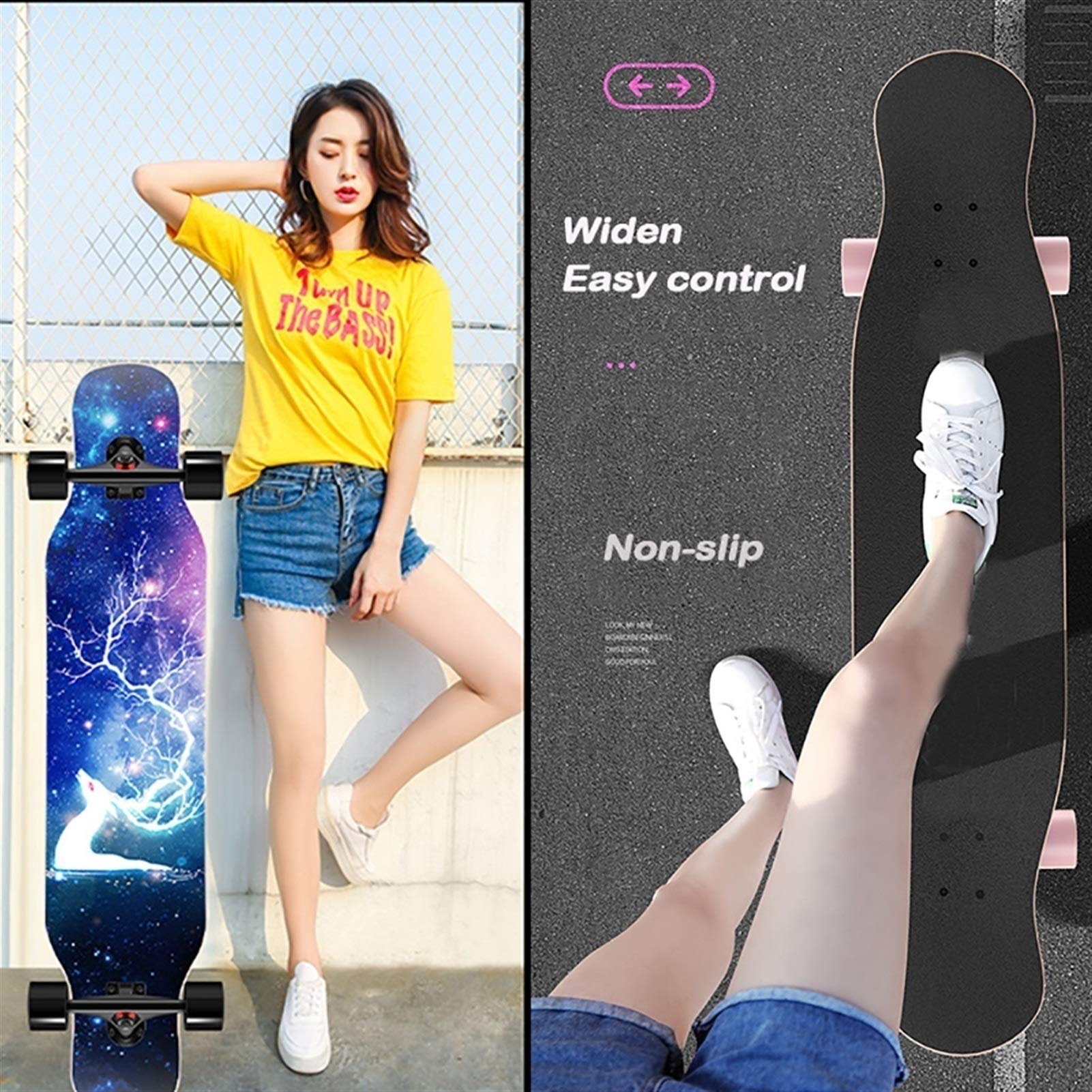 Skateboard pour croisière, Freestyle, Descente, Danse, Longboard Haut de Gamme, 42 Pouces de Long, Skateboard pour Filles et garçons, Skateboard Cruiser pour Adolescents, Adult