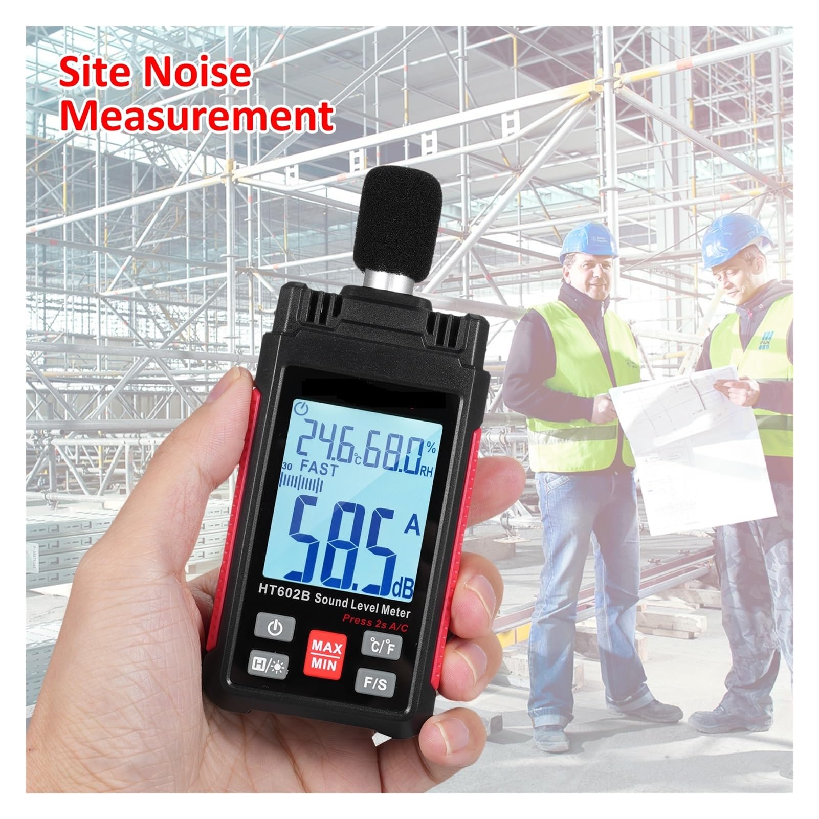 Fonometro Digitale Fonometro Decibel Misuratore SPL Portatile di Rumore 30-130 Db con misurazione 'umidità a Temperatura Tester del Livello di Rumore Decibel