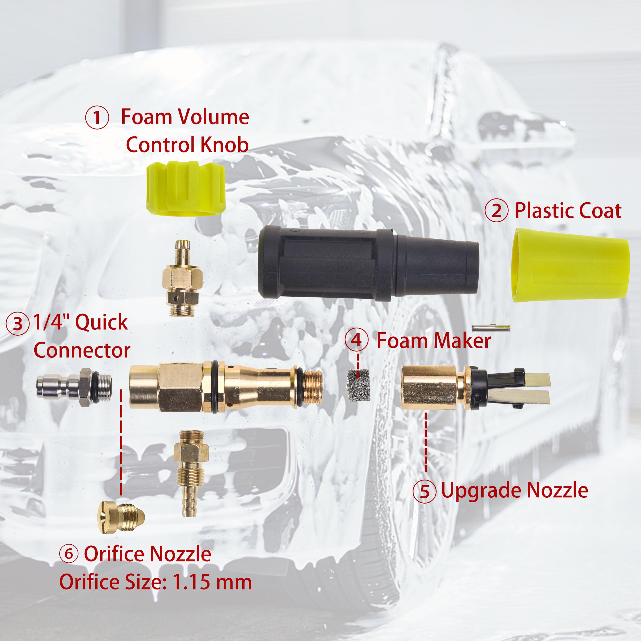 M MINGLE Pistolet Nettoyeur Haute Pression avec Canon à Mousse 1 L, 280 Bar | Lance à Mousse avec Raccord Rapide 1/4", Kit de Canon à Mousse pour Lavage Voiture Auto avec 5 Buses et Adaptateur M22