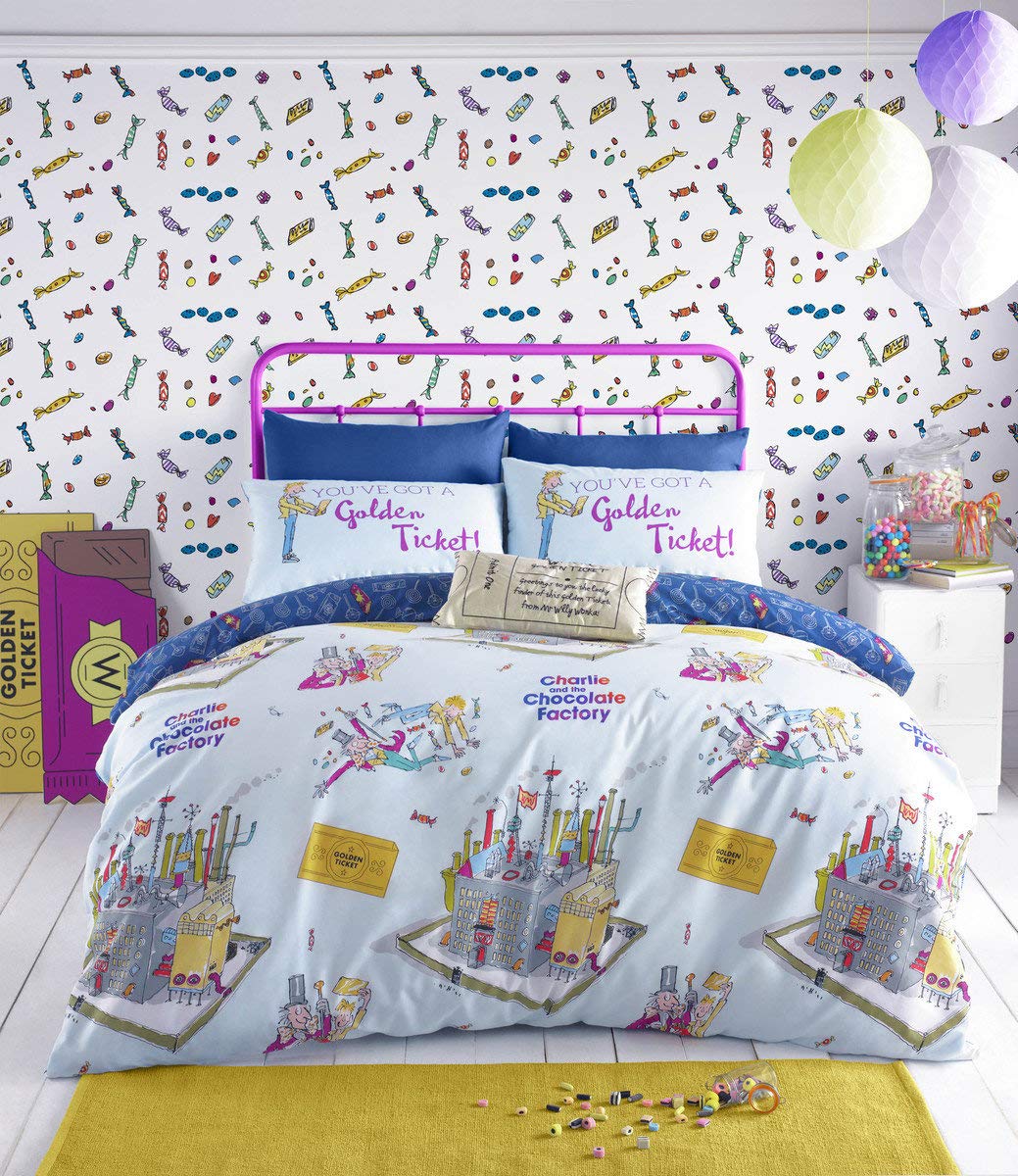 Roald Dahl Willy Wonka Double Duvet Cover Set, Polyester-Cotton, Multi-Color
