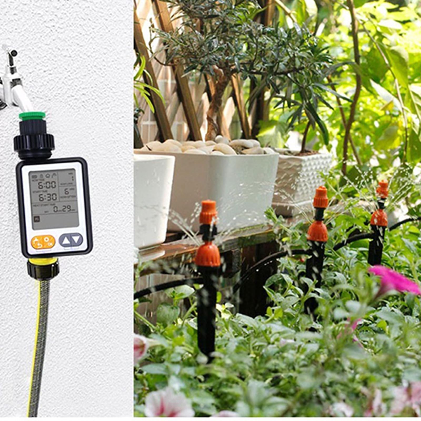 Sistema di irrigazione automatico per serre e giardini con opzioni di controllo semplici Sistema di irrigazione multiprogramma