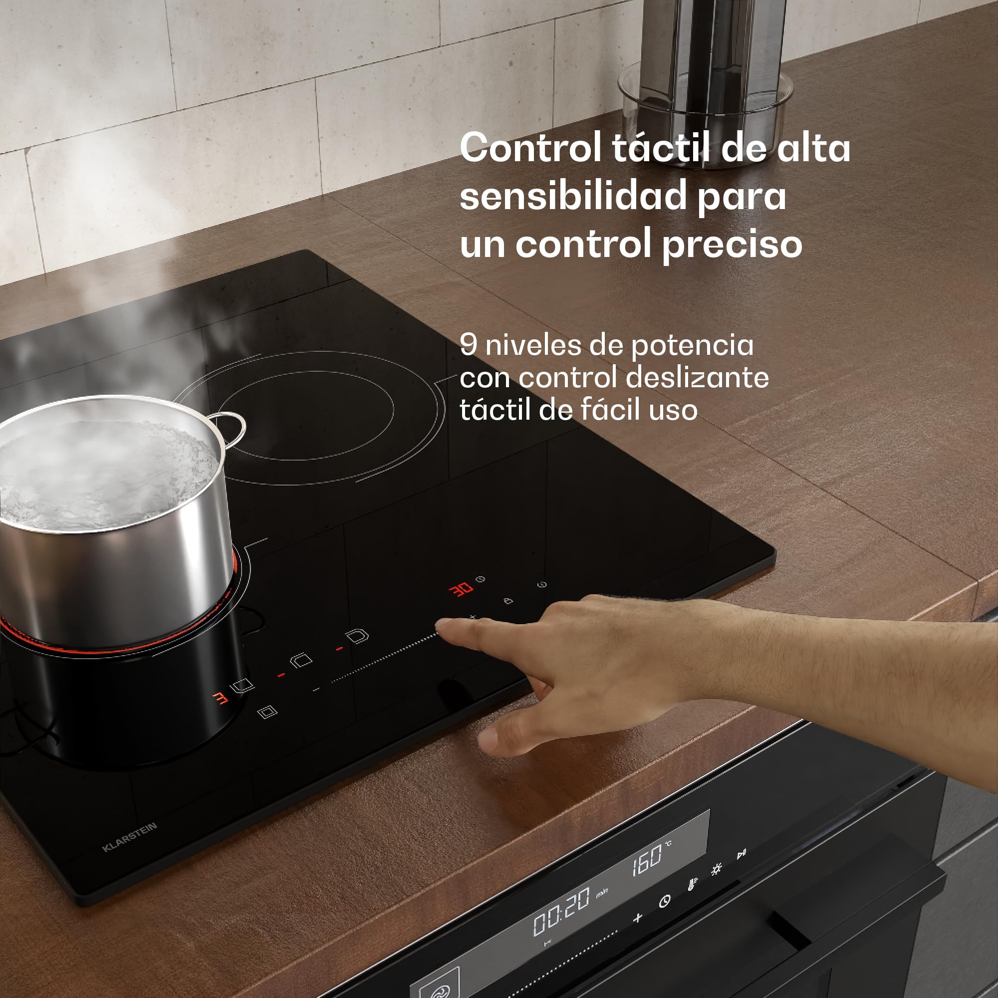 Klarstein Placa Vitroceramica, 3 Fuegos - 45 cm, 4100 W, Control Táctil, Temporizador, Bloqueo Infantil, Indicador Calor Residual, Diseño Slim para Cocinas Compactas