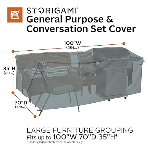 Miniatura 28 de Classic Accessories Storigami - Funda resistente al agua para muebles de patio de 140 pulgadas, fácil de plegar, color gris monumento, fundas