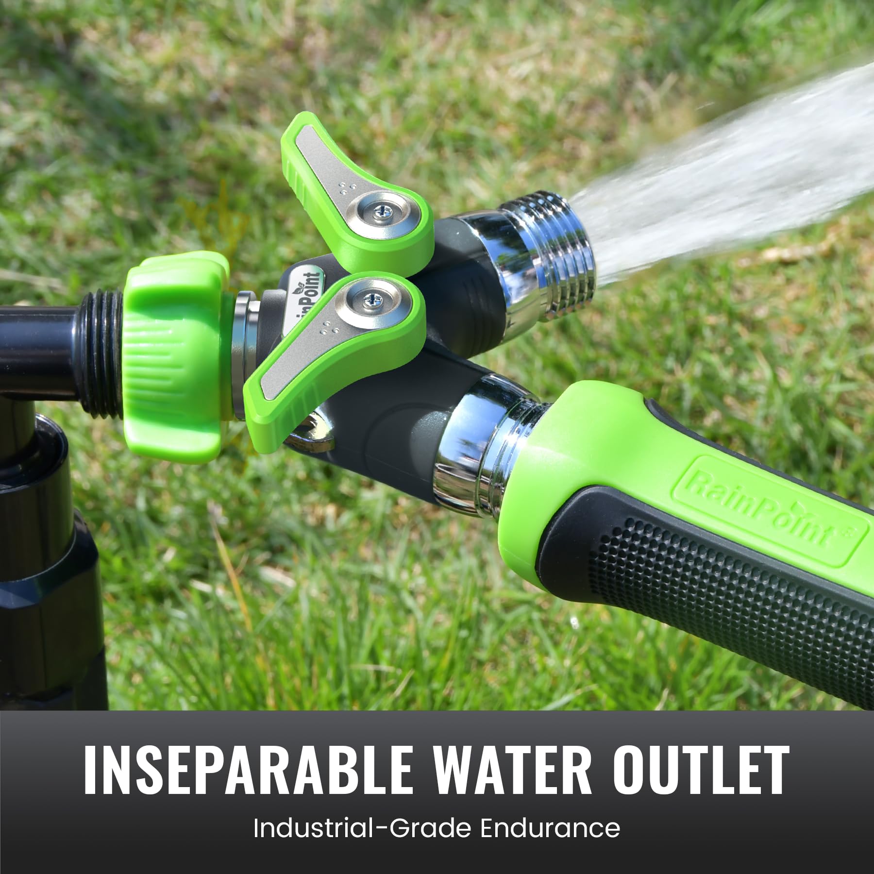 RAINPOINT Robinet Double 3/4", Corps 100% métal Distributeur 2 Voies avec Interrupteur indépendant et Adaptateur 3/4" 1/2", débit d'eau réglable et verrouillable, pour Machine à Laver, Jardins