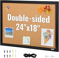 VEVOR Double-Sided Cork Bulletin Board 24x18 Inch Push Pin Vision Board with Frame for Office Home School