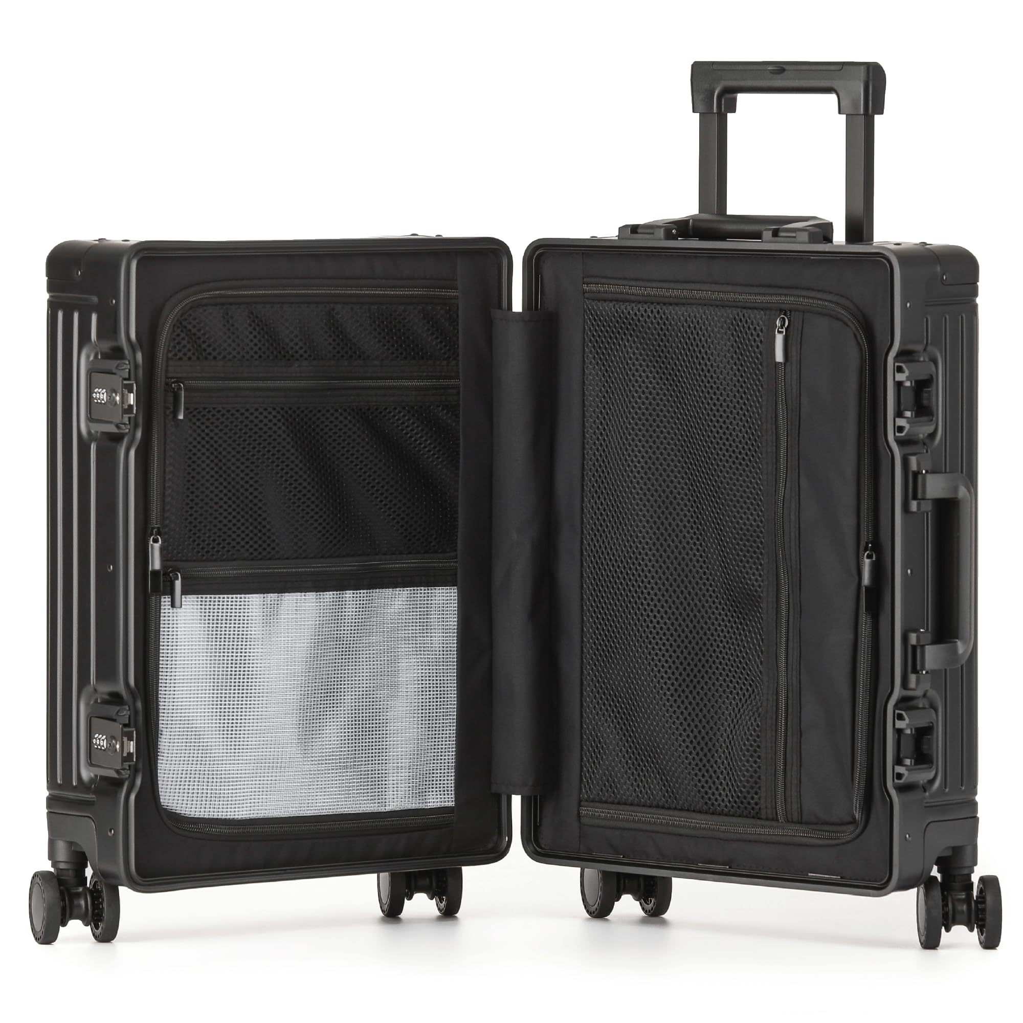 KOFA Geneva Maleta de Cabina 100% de Aluminio, 55 cm, Trolley Rígido de Cabina, Maleta de Viaje Spinner con 4 Ruedas y Doble Cerradura TSA, 35 L (Negro)
