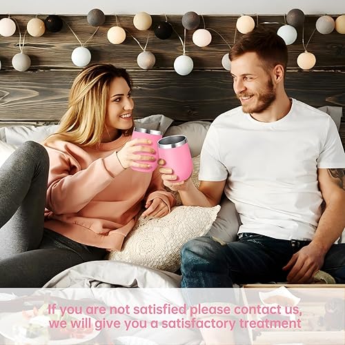 Miniatura 7 de Volhoply Vaso de vino de acero inoxidable de 12 onzas con tapa, paquete de 12 unidades, copas de vino sin tallo de doble pared al vacío, taza de