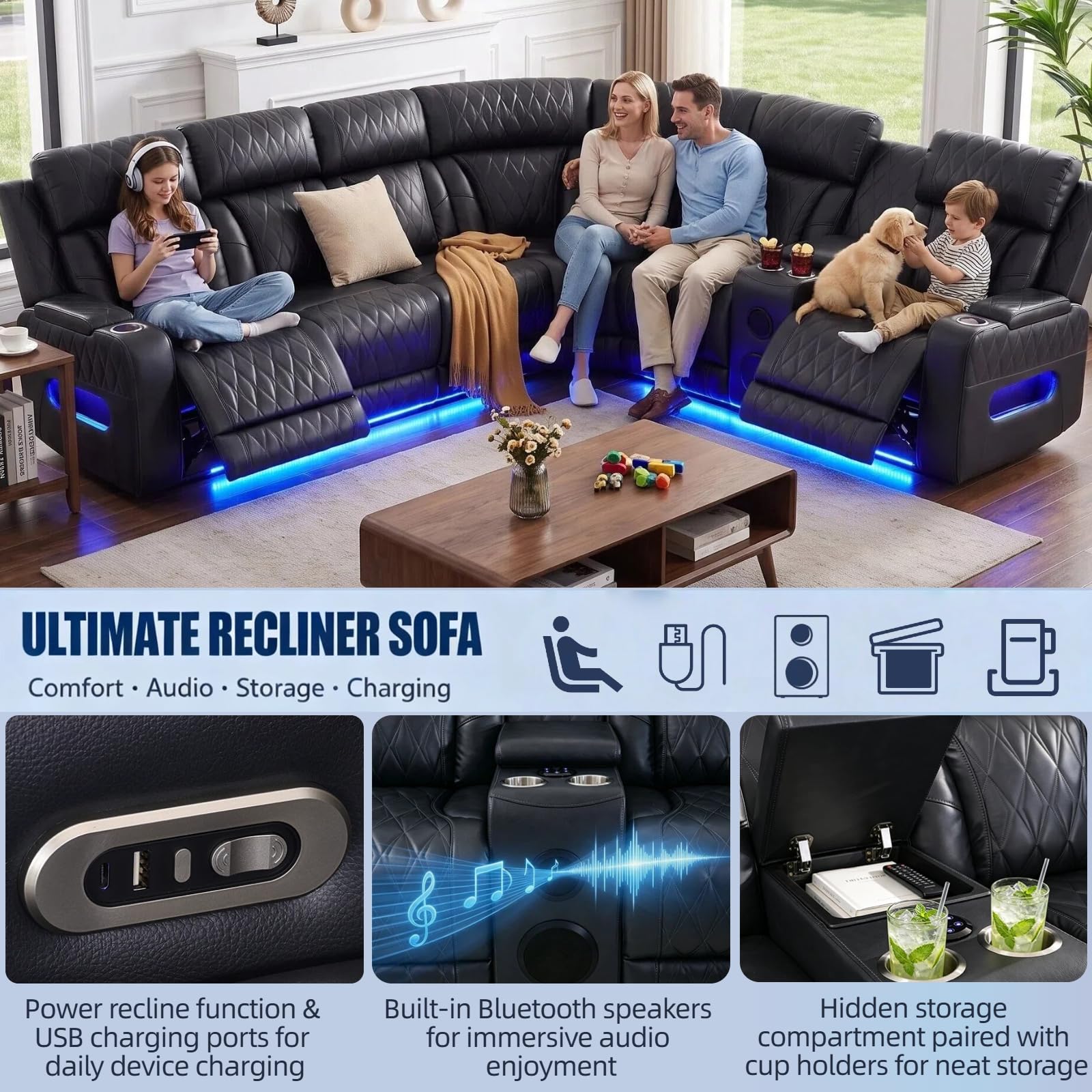 Power Reclining Sectional Sofa with Speakers & USB Charging Port view 4