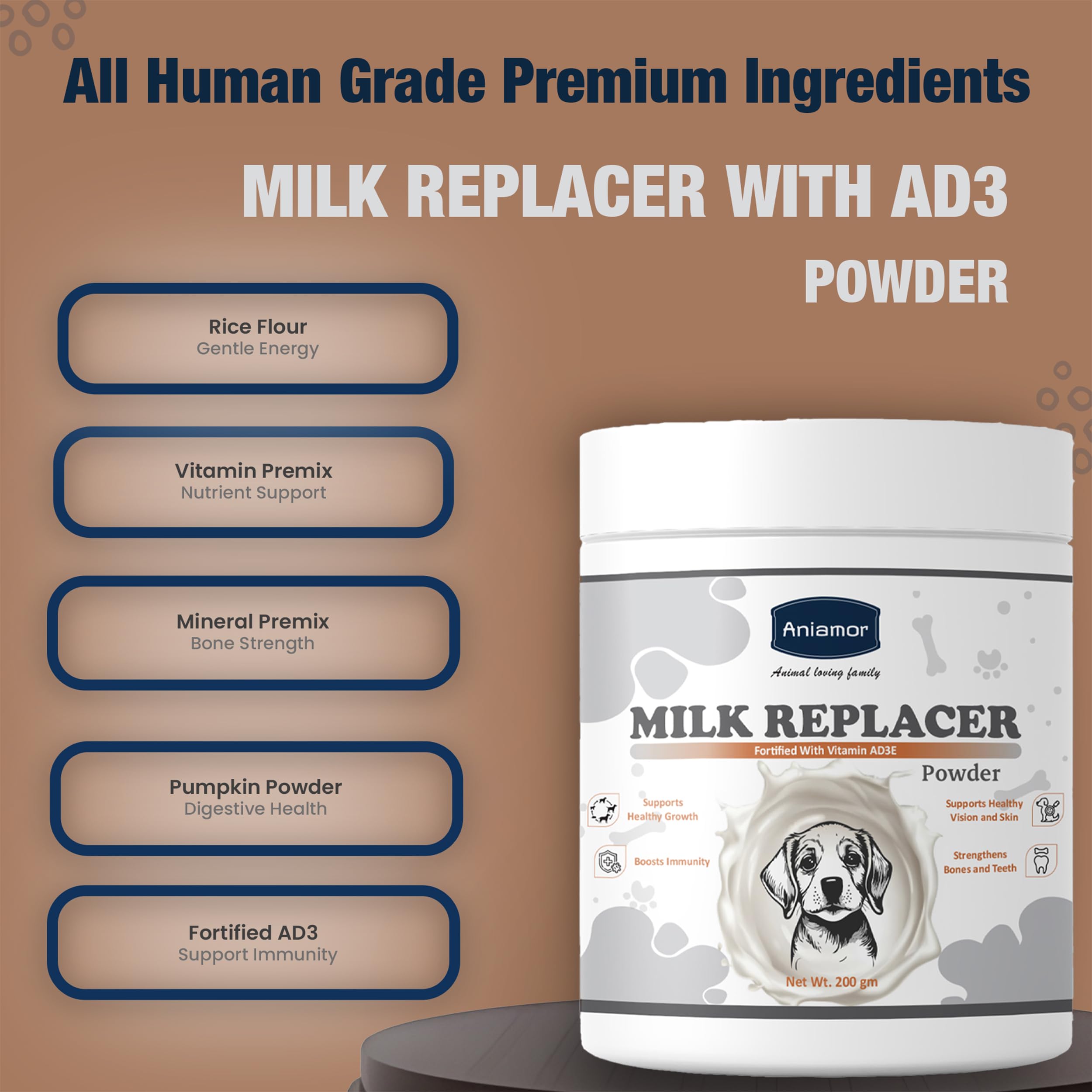 Aniamor Milk Replacer with Vitamin AD3E for Dogs|Healthy Vision|Immunity|Pets Supplement|All Life Stage|200gm Jar 2