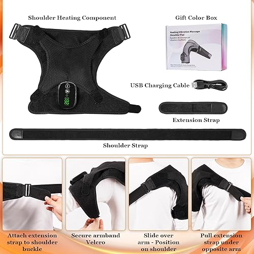 Miniatura 8 de Almohadilla térmica y masajeador de hombro inalámbrico, envoltura eléctrica para el hombro, almohadillas térmicas para manguito rotador y alivio del
