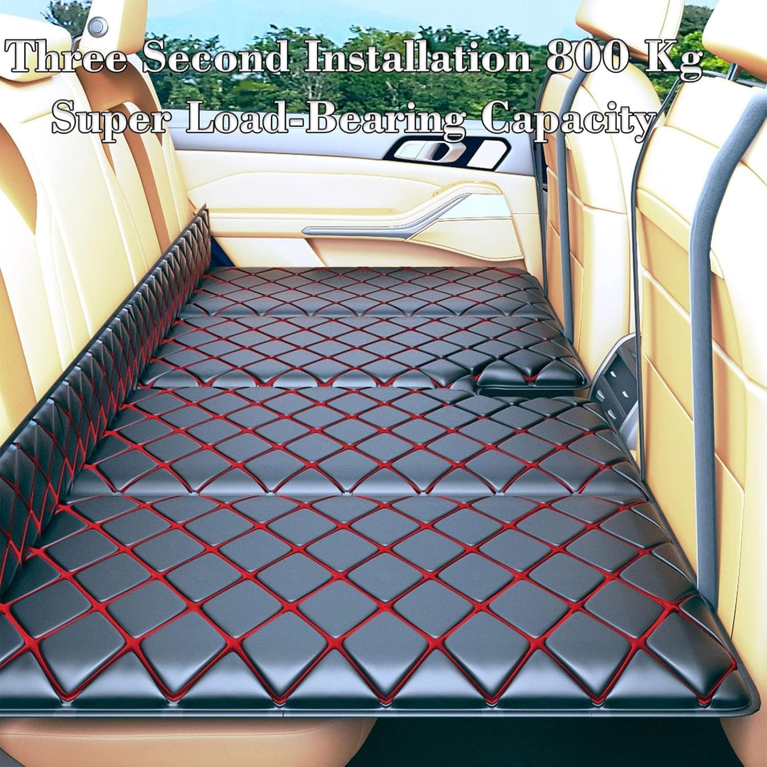 Cama plegable para coche, colchón de asiento trasero para camping y viajes, no inflable, universal para coche/SUV/furgoneta, negro con almohada, portátil y fácil de instalar