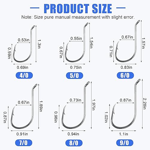 Miniatura 4 de Ganchos de pesca de pulpo, 120 piezas de ganchos deportivos circulares con pico compensado, ganchos de pesca afilados de acero de alto carbono,