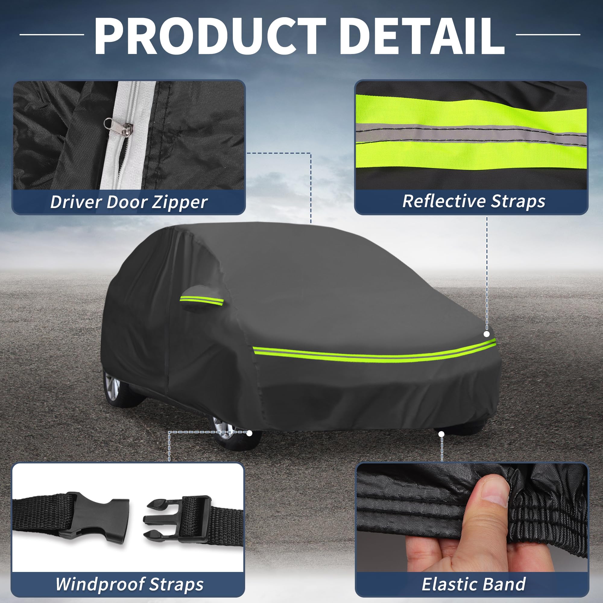 A ABSOPRO Funda de Coche para Citroen C4 II Sedán 2010-2020 210D-PU Exterior Funda de Coche Completa para Todo Clima Impermeable a Prueba de Viento Protección Solar con Cremallera