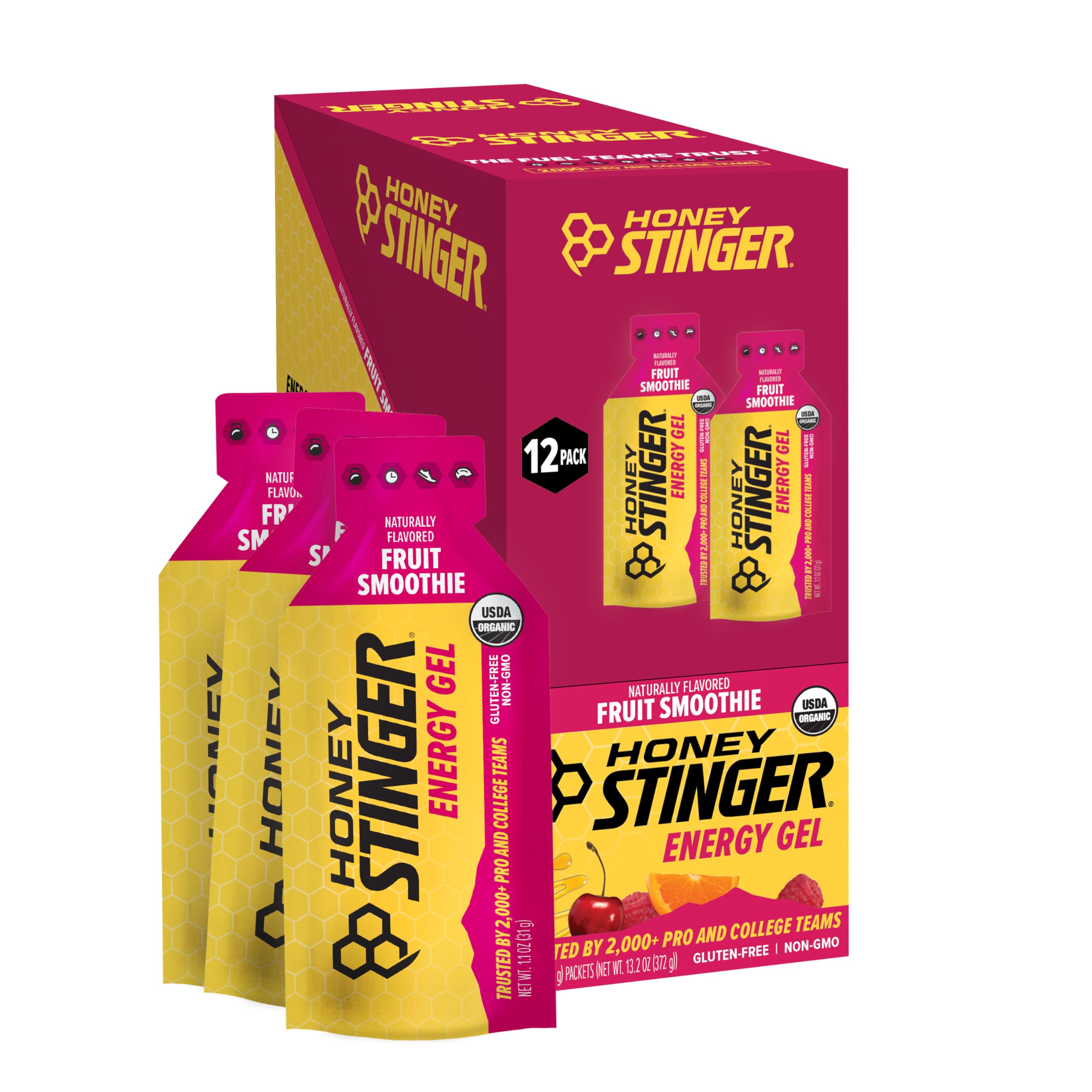 Organic Fruit Smoothie Energy Gel | Gluten Free & Caffeine Free | for Exercise, Running and Performance | Sports Nutrition for Home & Gym, Pre and Mid Workout | 12 Pack, 13.2 Ounce