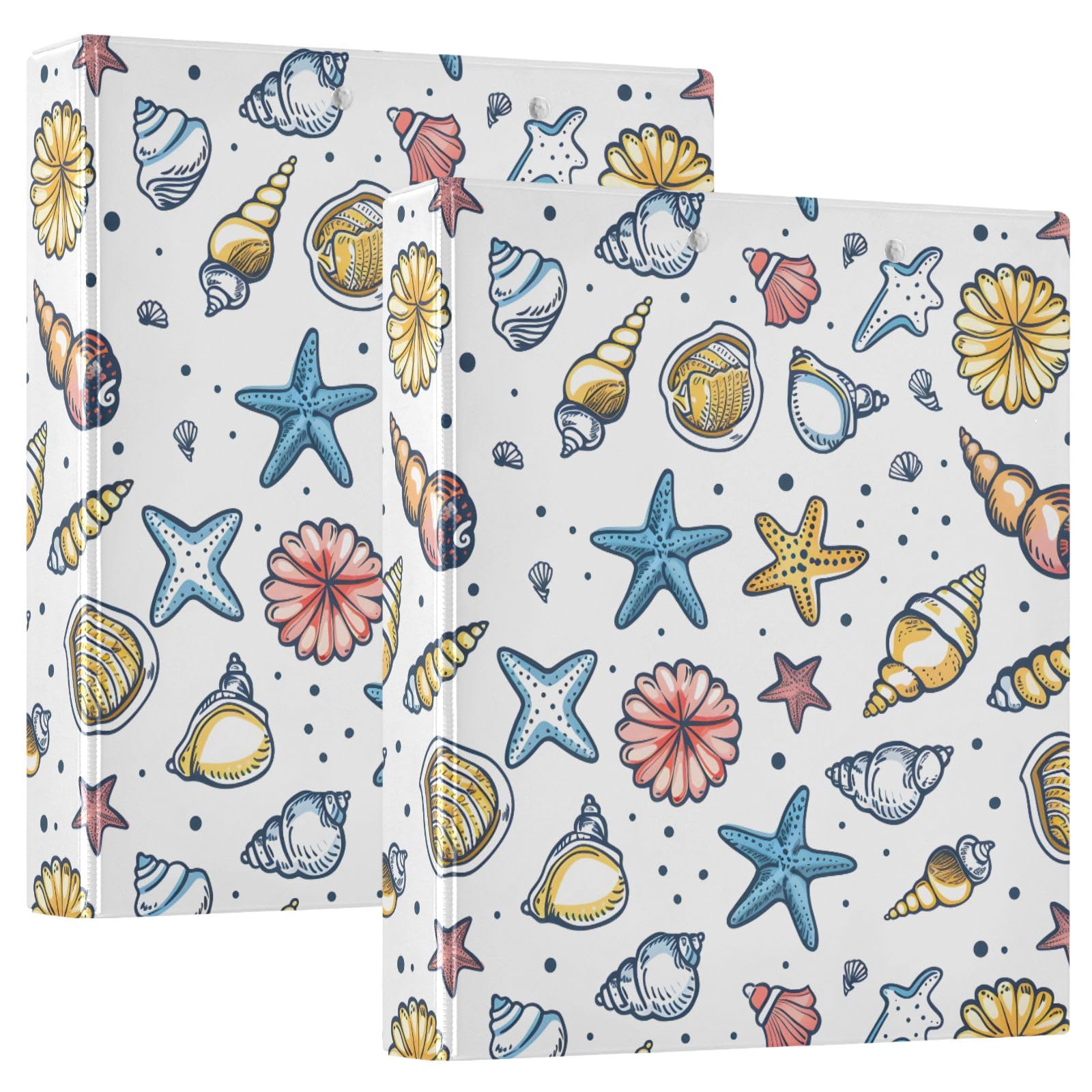 Raccoglitore a 3 anelli disegnato a mano, con conchiglie rotonde da 3,8 cm, contiene 200 fogli con 3 tasche interne in PVC trasparente, per scuola e ufficio