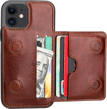 KIHUWEY for iPhone 12/12 Pro Wallet Case Credit Card Holder Leather, Brown