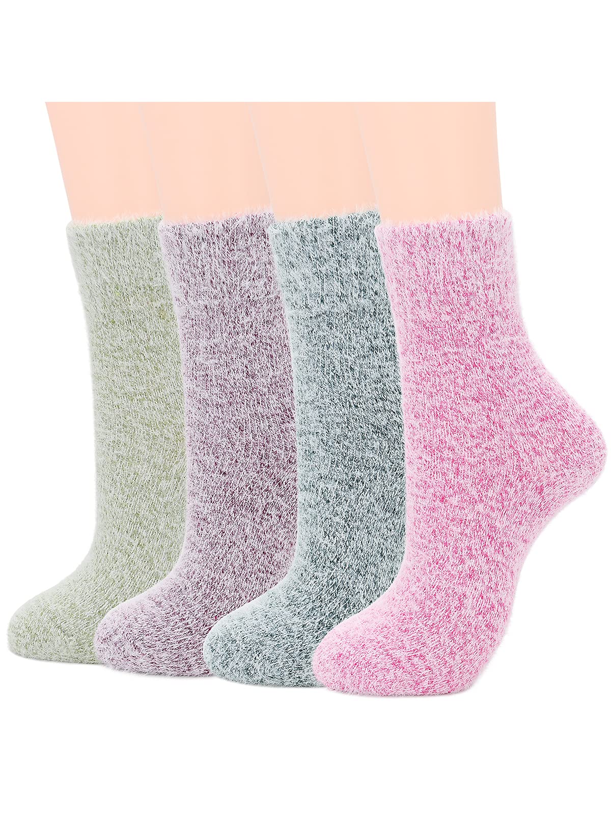 Womens Athletic Socks Knit Pattern Sports Socks Winter Wool Socks Crew Cut Cashmere Socks Warm Soft Socks, 4 Pairs Multi Solid Color, One Size-image-43