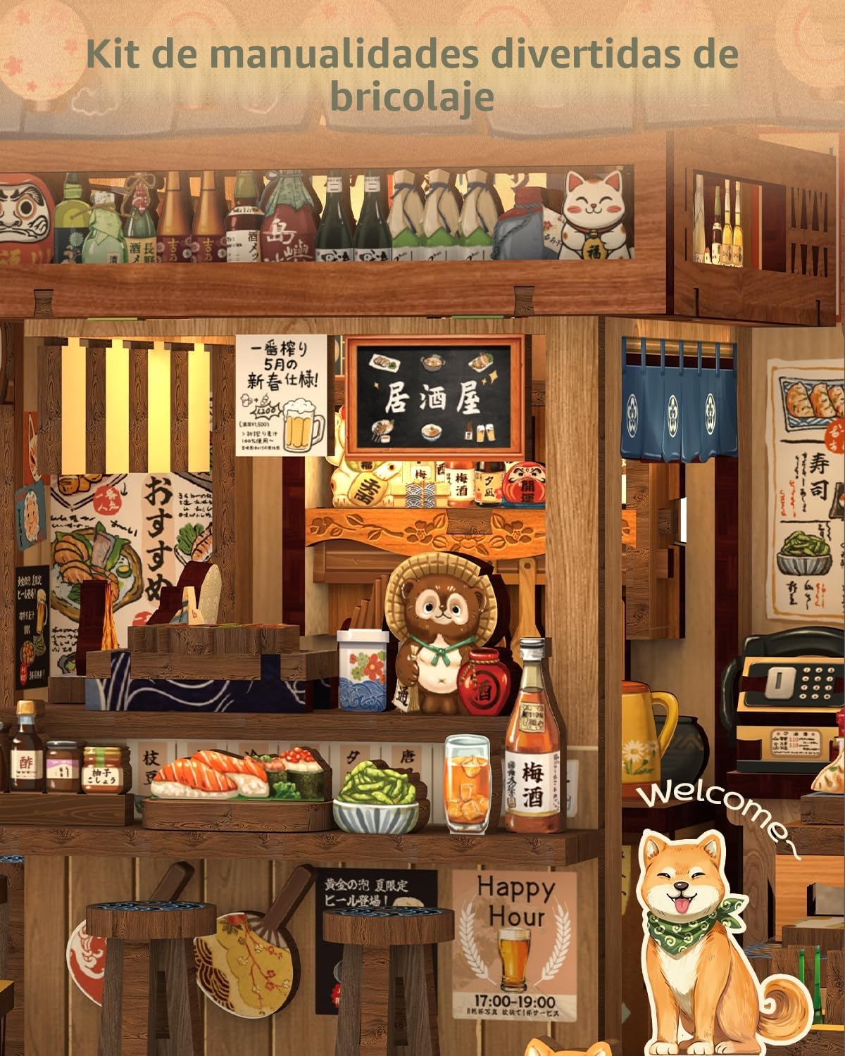 CUTEBEE Book Nook Kit para Adultos - Maqueta 3D Izakaya Japonesa en Miniatura, Casa de Muñecas con Decoración para Estanterías, Puzzle de Madera DIY y Regalo Creativo（Choshi no Shitamachi）