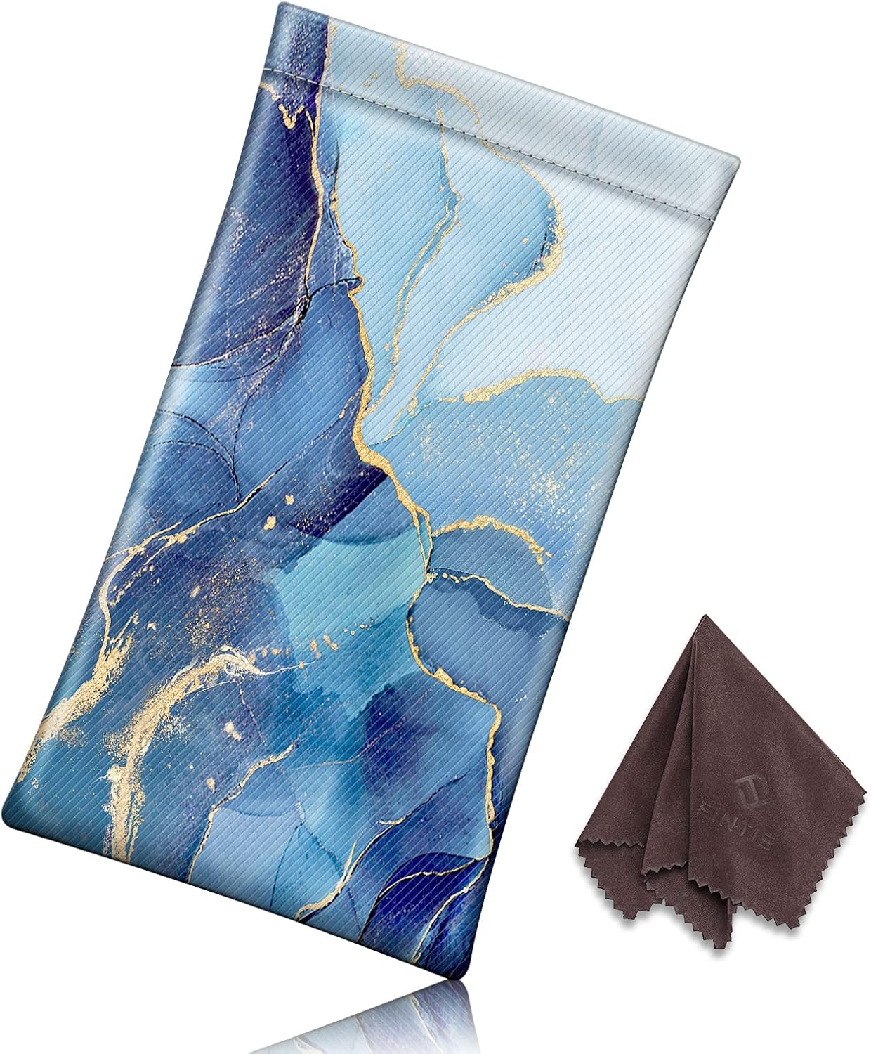 [2 Pack] Fintie Eyeglasses Pouch with Cleaning Cloth, Portable Squeeze Top Leather Glasses Case Sunglasses Bag, Ocean Marble + Blossom - Image 7