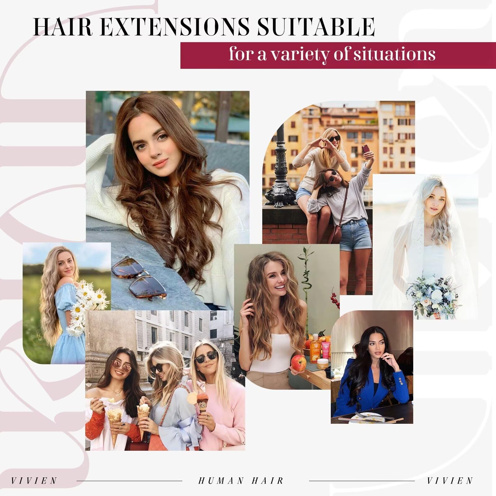 Vivien Brown Clip in Hair Extensions Darkest Brown to Light Brown Balayage Hair Extensions for Women Clip in Hair Extensions Human Hair 22 Inch 120g 7pcs #2/8/2 — view 7