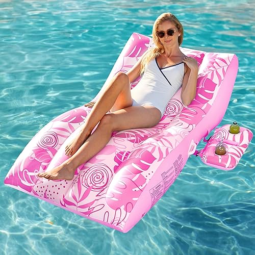 Miniatura 8 de SLOOSH Flotadores inflables de piscina para adultos, silla de piscina de comodidad extrema con soporte para tazas desmontable, tumbona resistente,