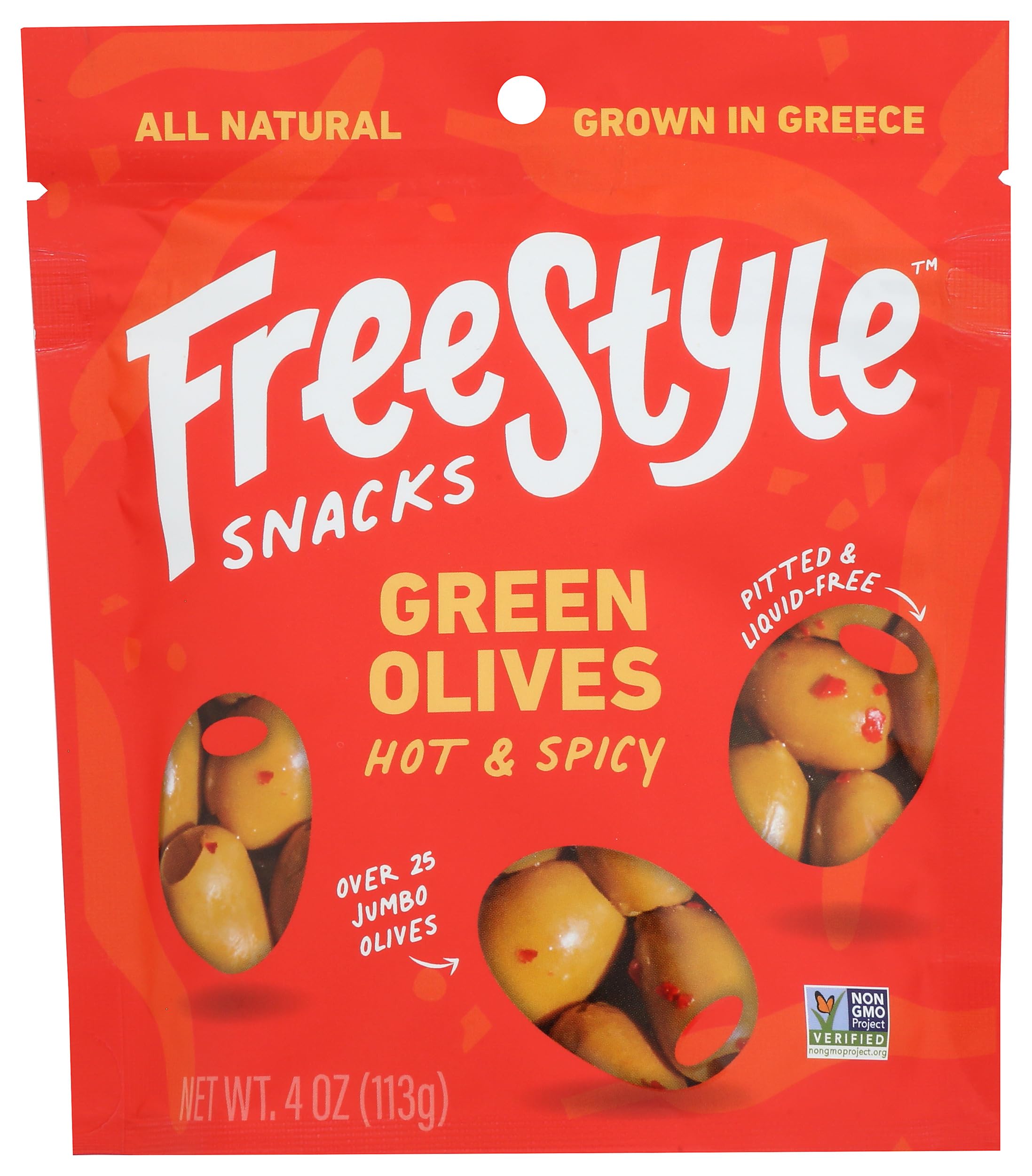 Freestyle Snacks Olives Green Hot Spicy 4 OZ