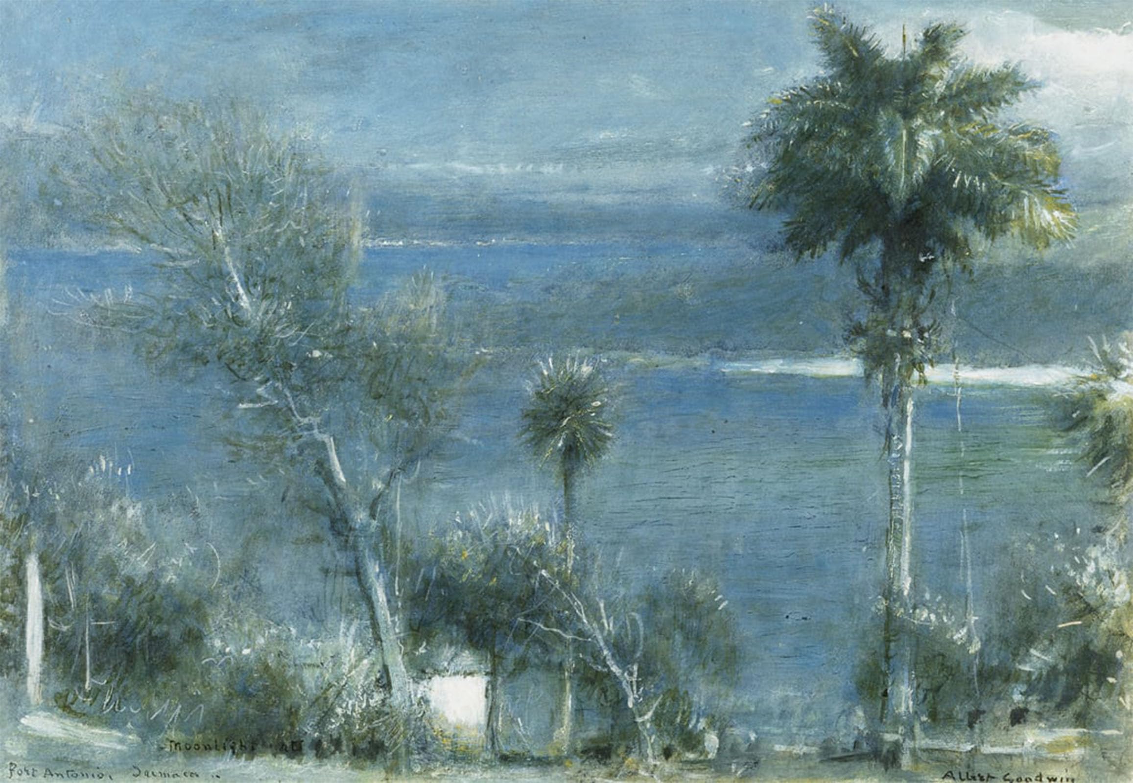 ARTXLXXBN Famous Painting Canvas Artwork Graffiti Print Moonlight At Port Antonio Jamaica by Albert Goodwin Portrait Canvas Image for Home Decor 60x90cm